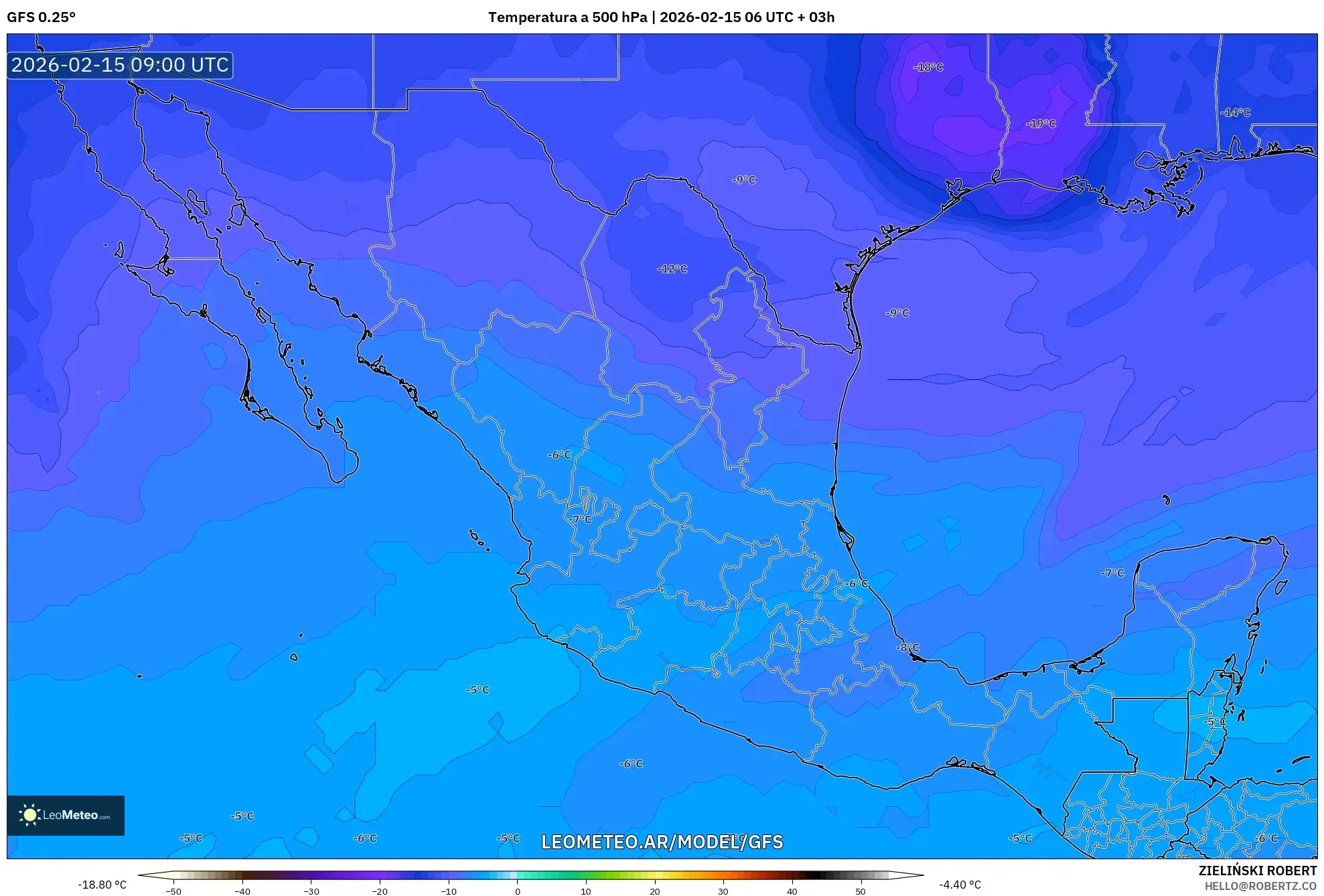 GFS model - México, Temperatura a 500 hPa