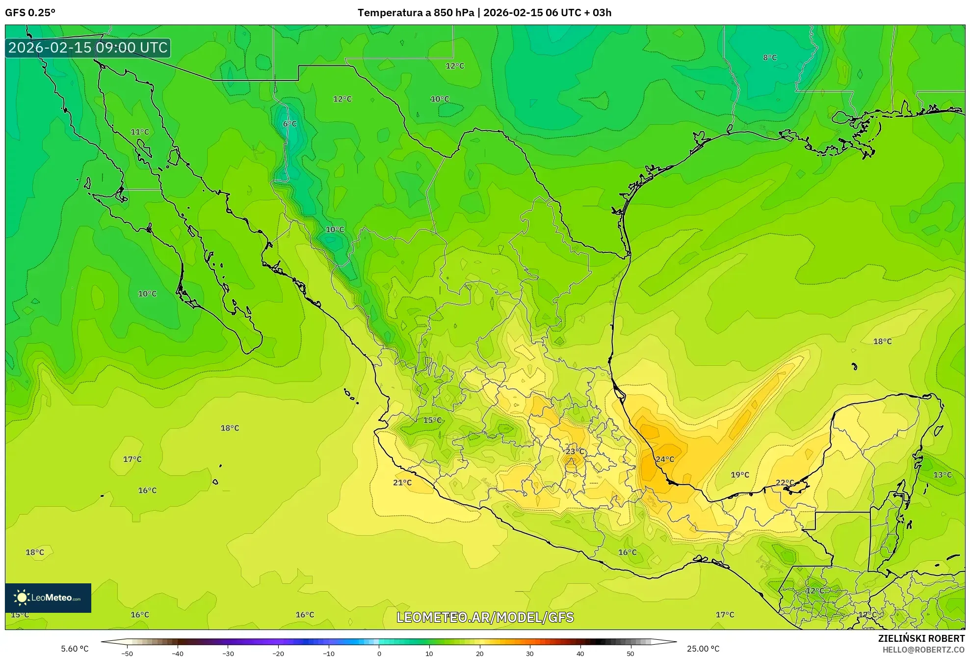 GFS model - México, Temperatura a 850 hPa