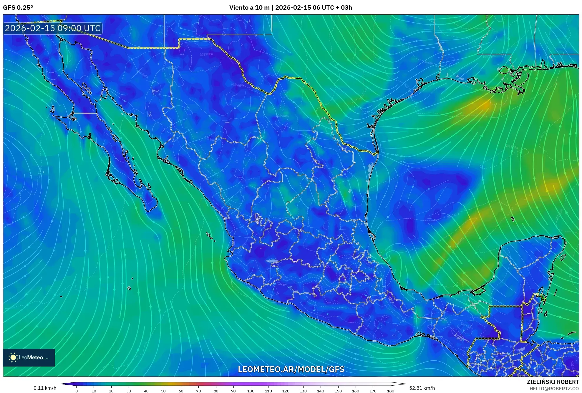 GFS model - México, Viento a 10 m