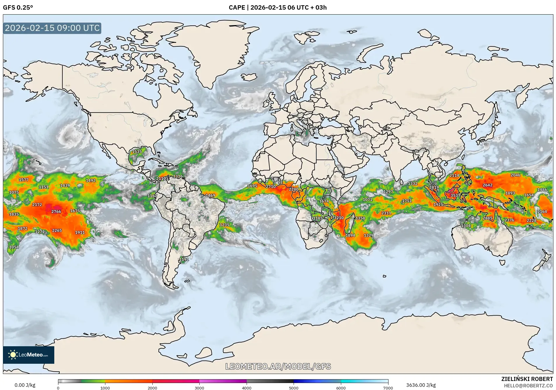 GFS model - Mundo, CAPE