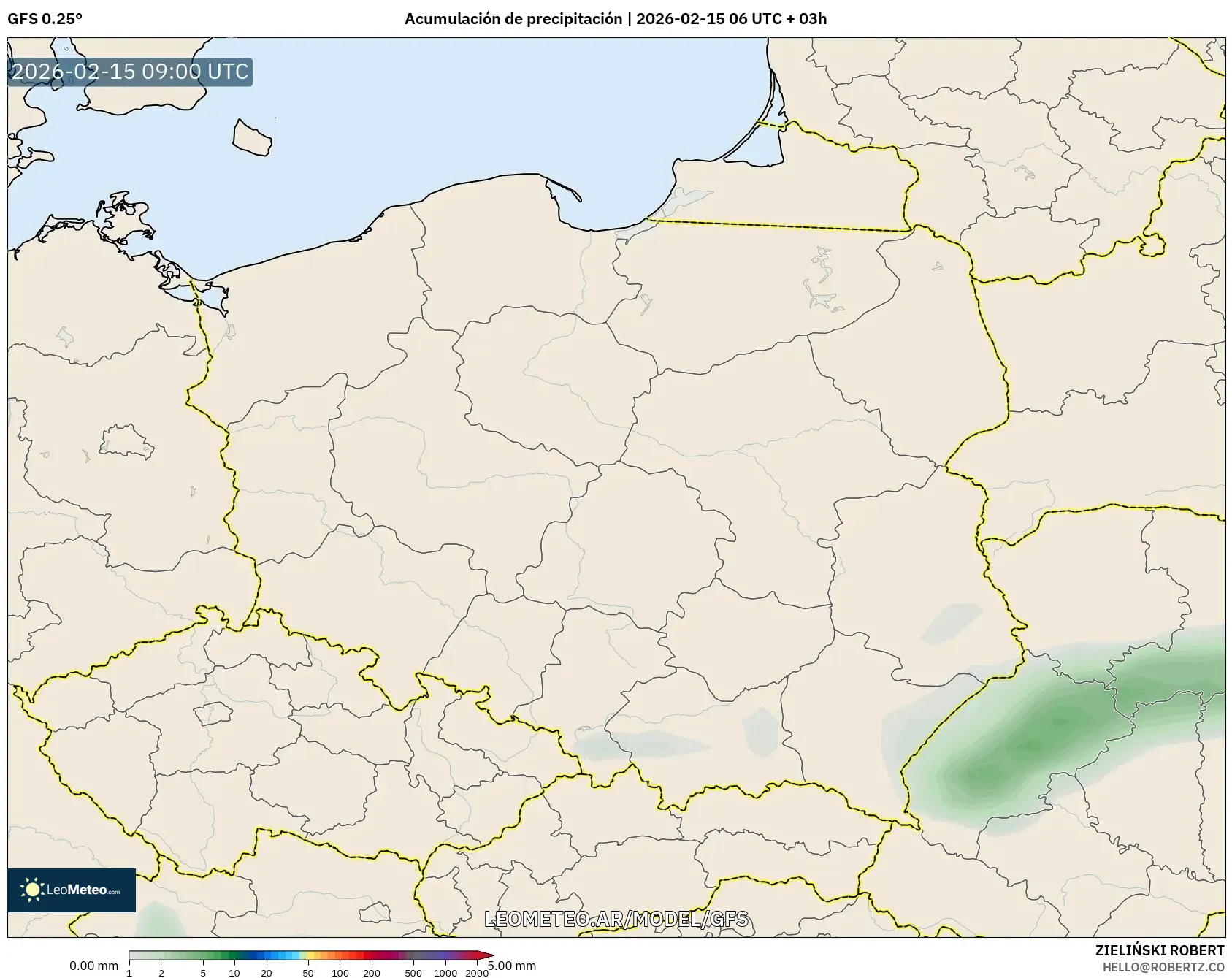 GFS model - Polonia, Acumulación de precipitación