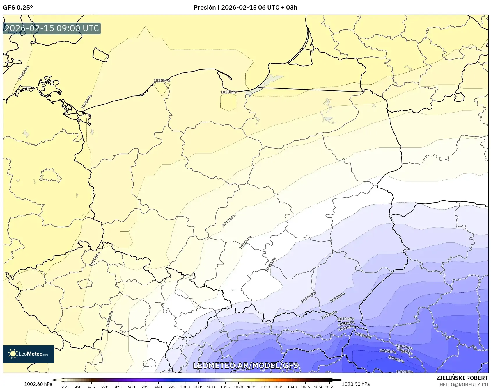GFS model - Polonia, Presión