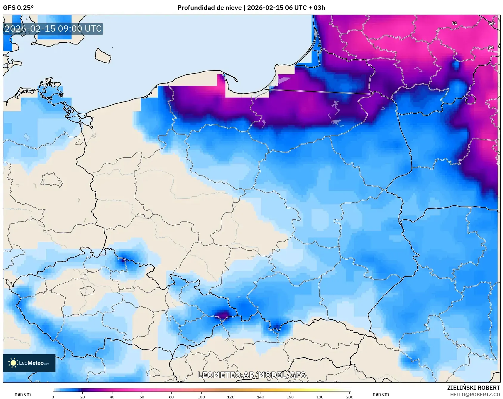 GFS model - Polonia, Profundidad de nieve