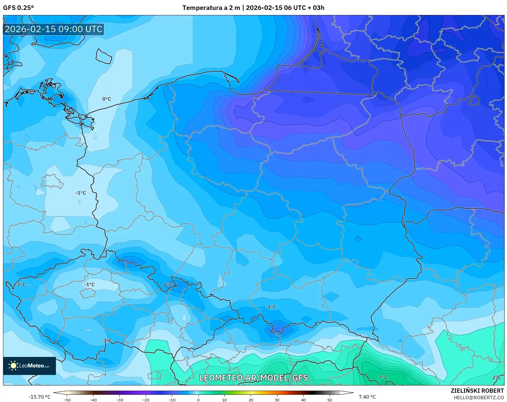 GFS model - Polonia, Temperatura a 2 m