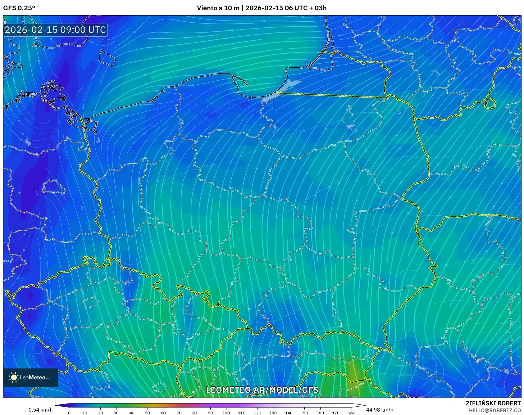 GFS model - Polonia, Viento a 10 m