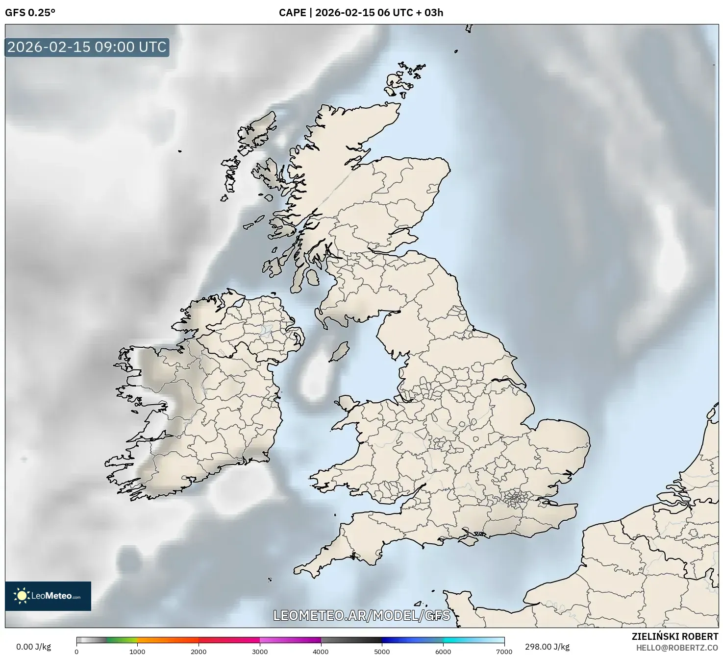 GFS model - Reino Unido, CAPE