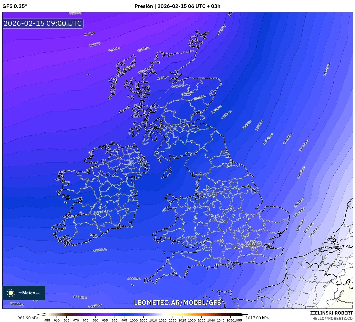 GFS model - Reino Unido, Presión