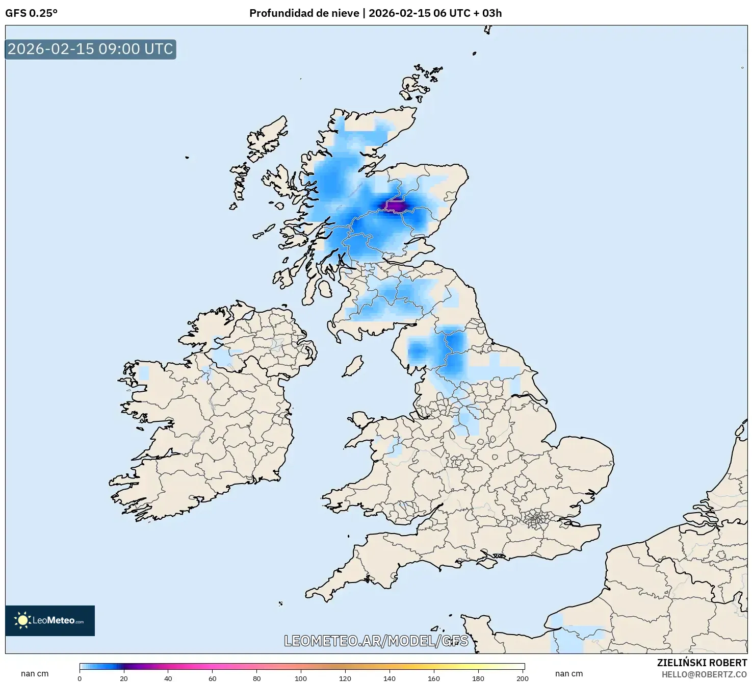 GFS model - Reino Unido, Profundidad de nieve