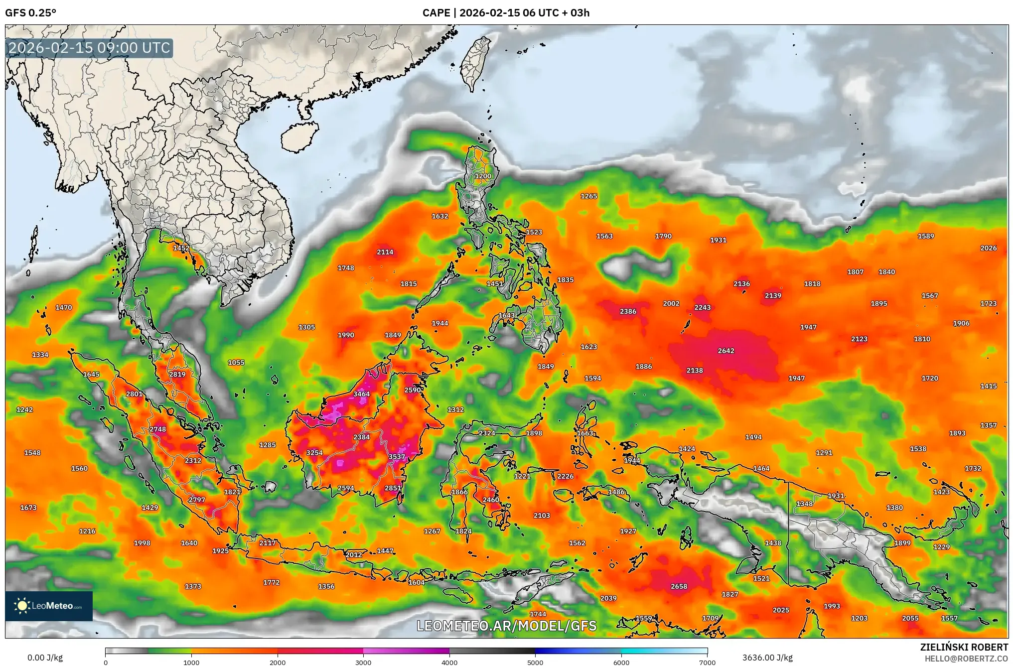 GFS model - Sudeste Asiático, CAPE