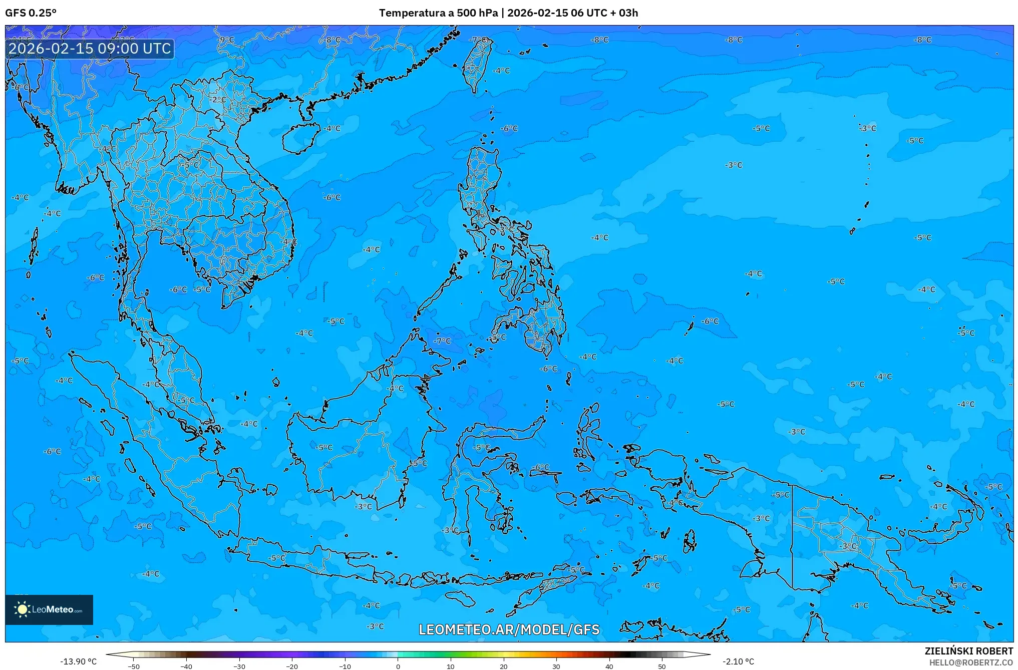 GFS model - Sudeste Asiático, Temperatura a 500 hPa
