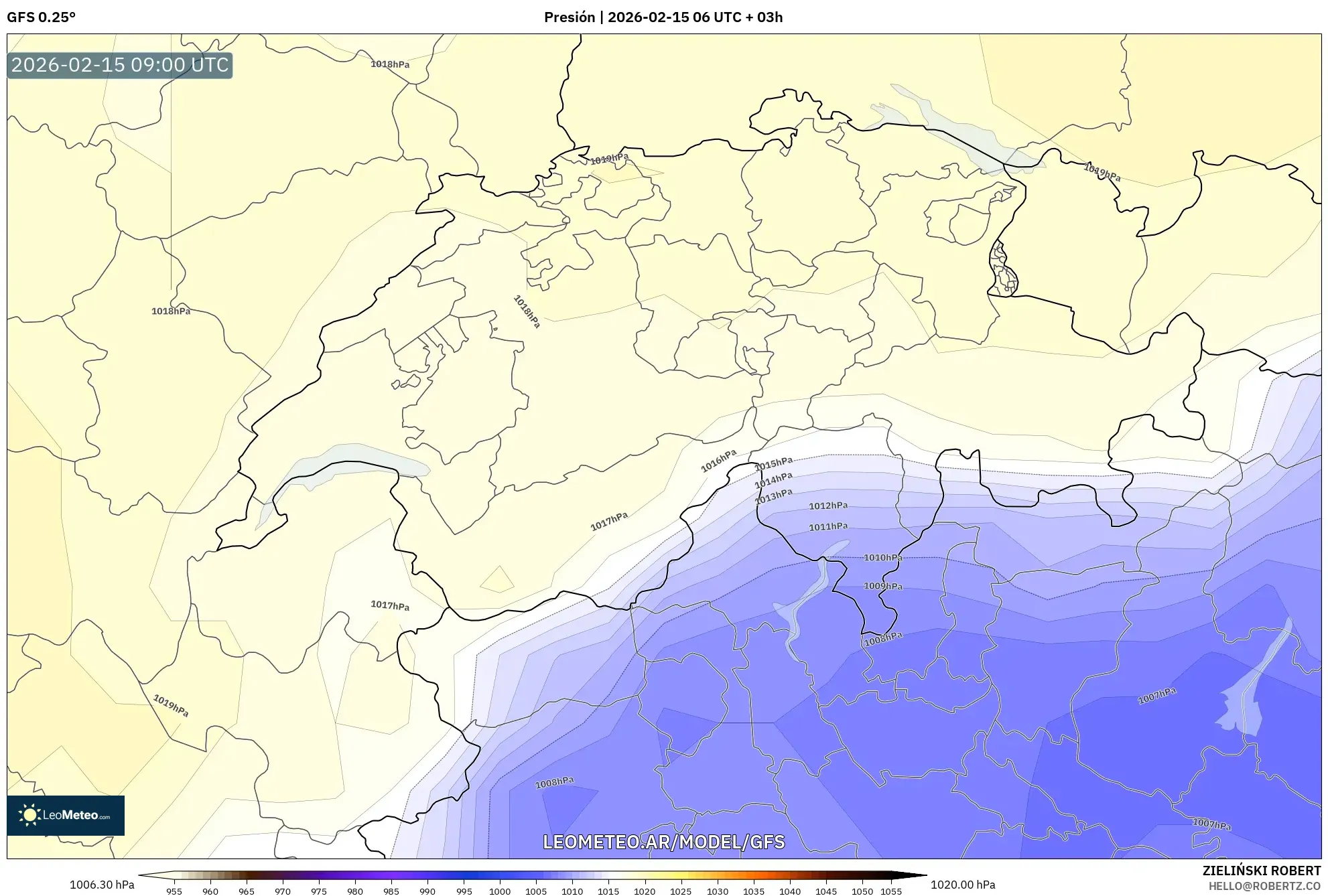 GFS model - Suiza, Presión