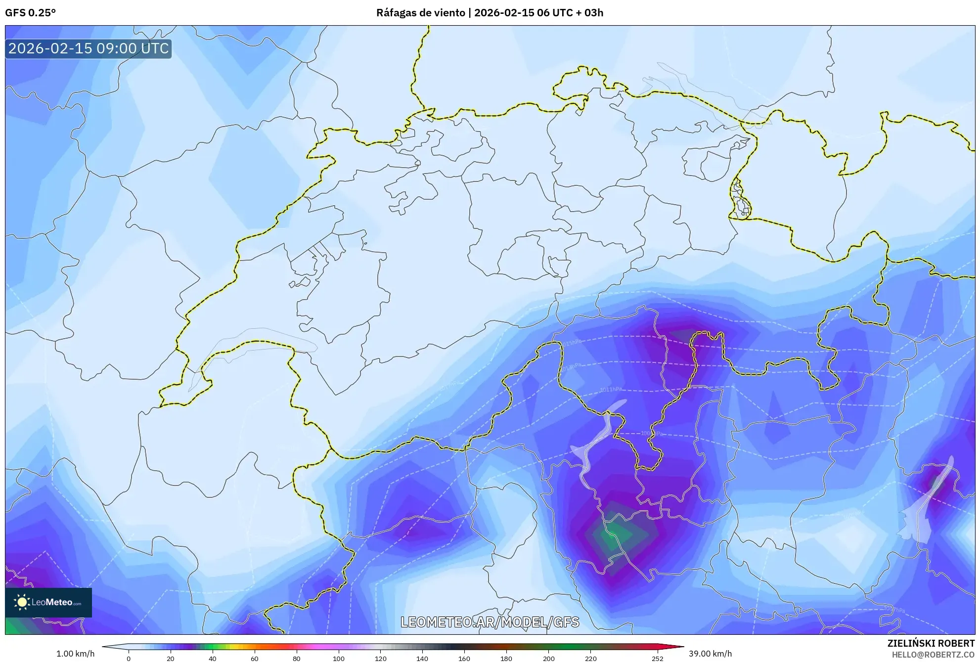 GFS model - Suiza, Ráfagas de viento