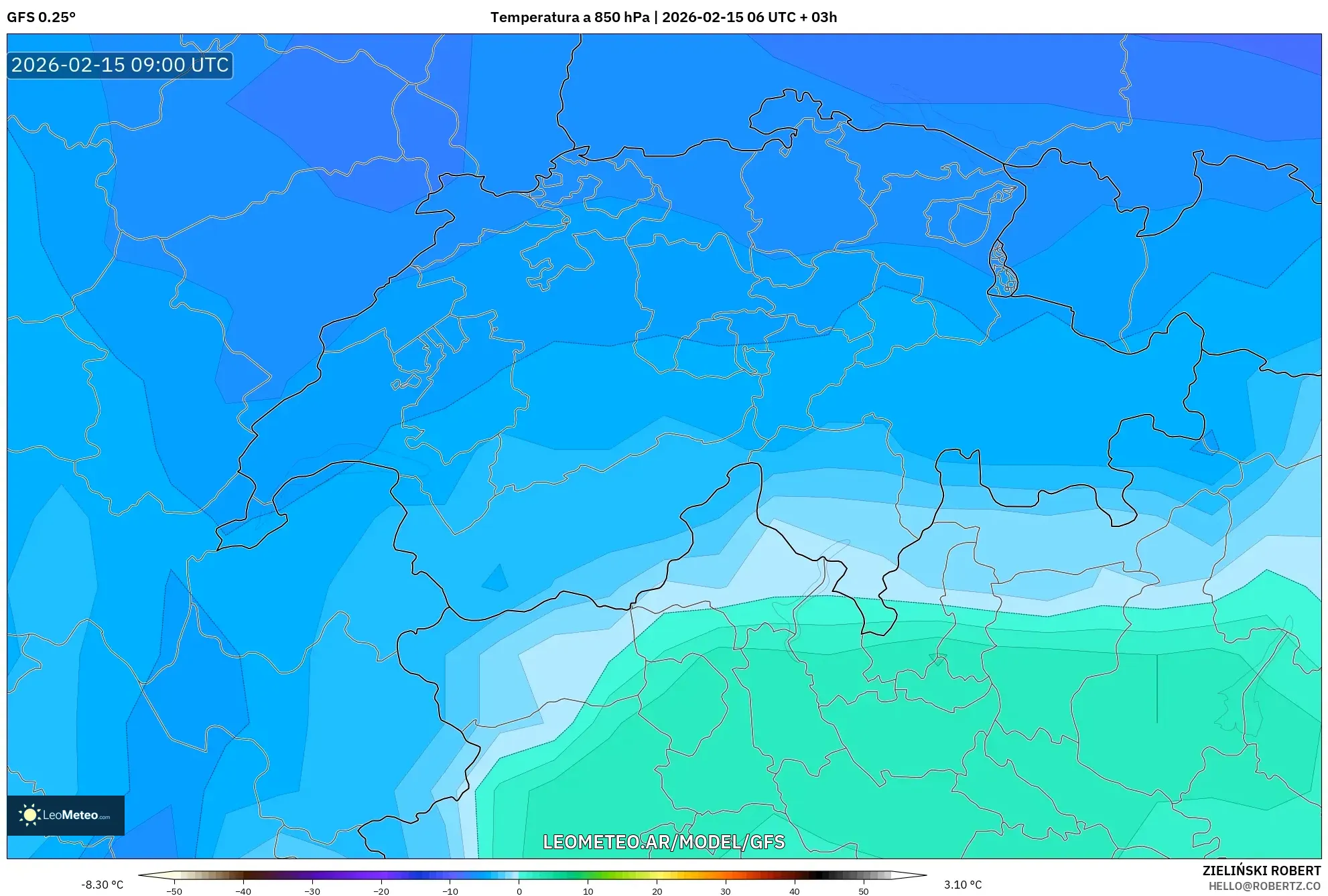 GFS model - Suiza, Temperatura a 850 hPa
