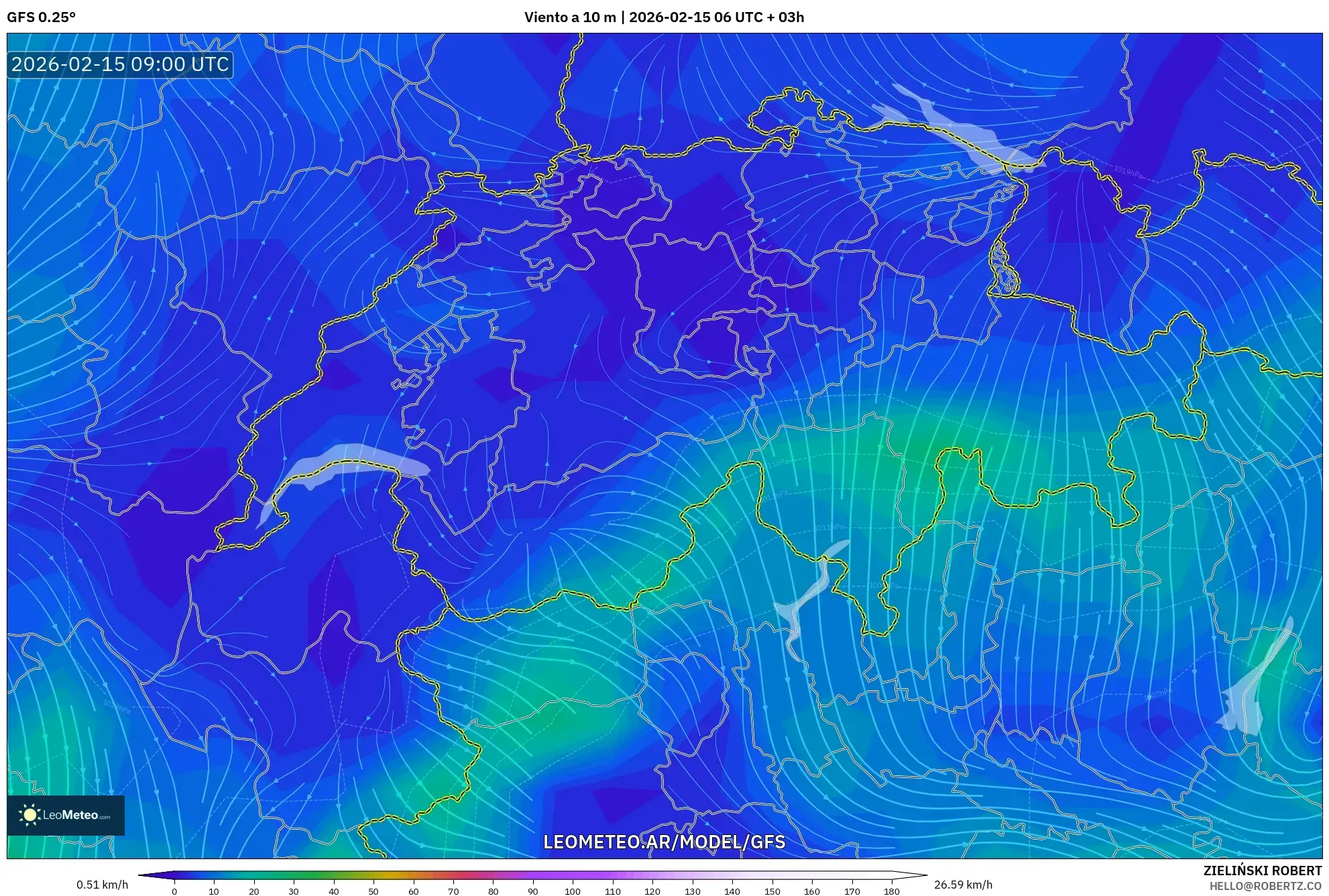 GFS model - Suiza, Viento a 10 m