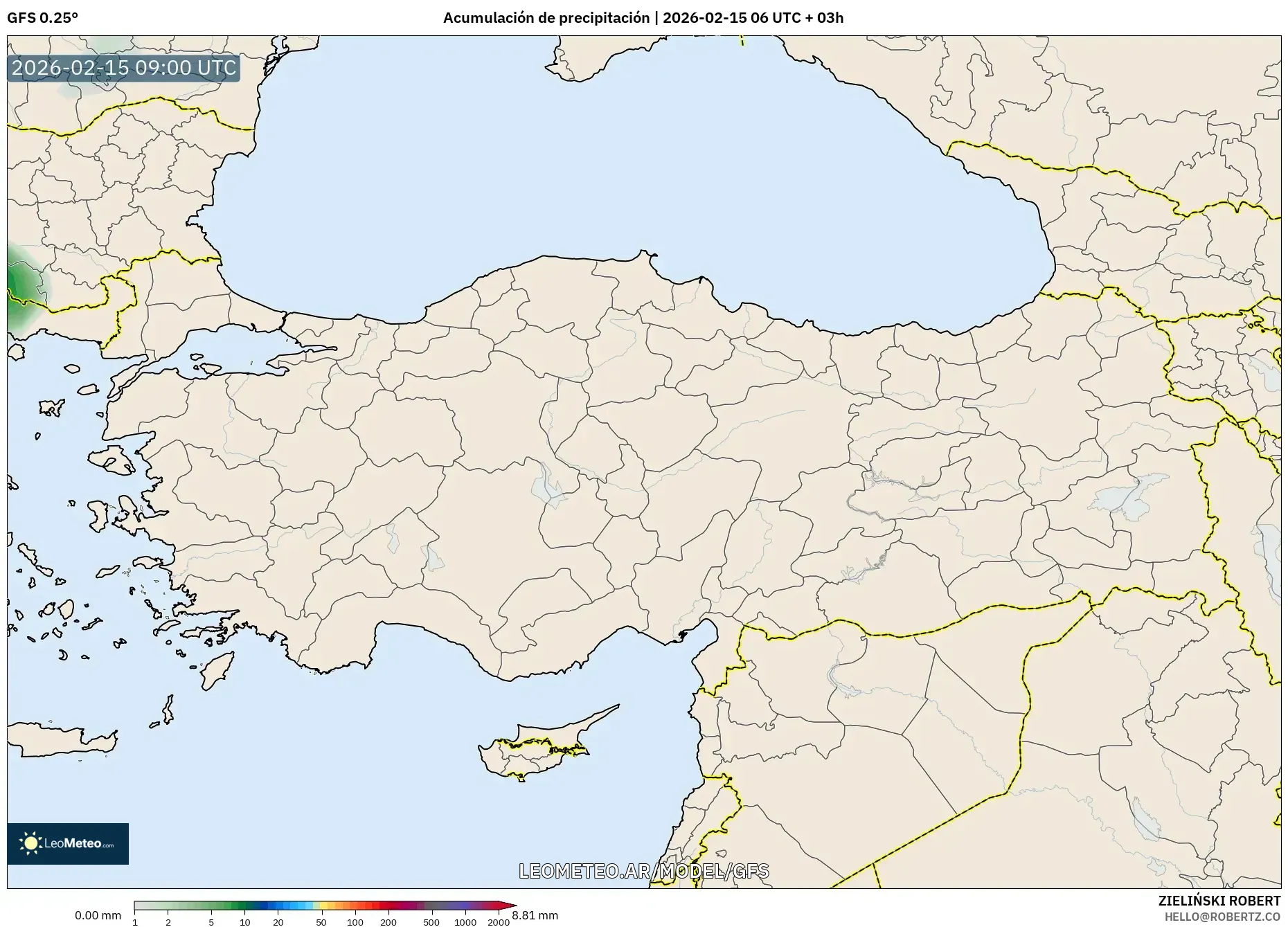 GFS model - Turquía, Acumulación de precipitación
