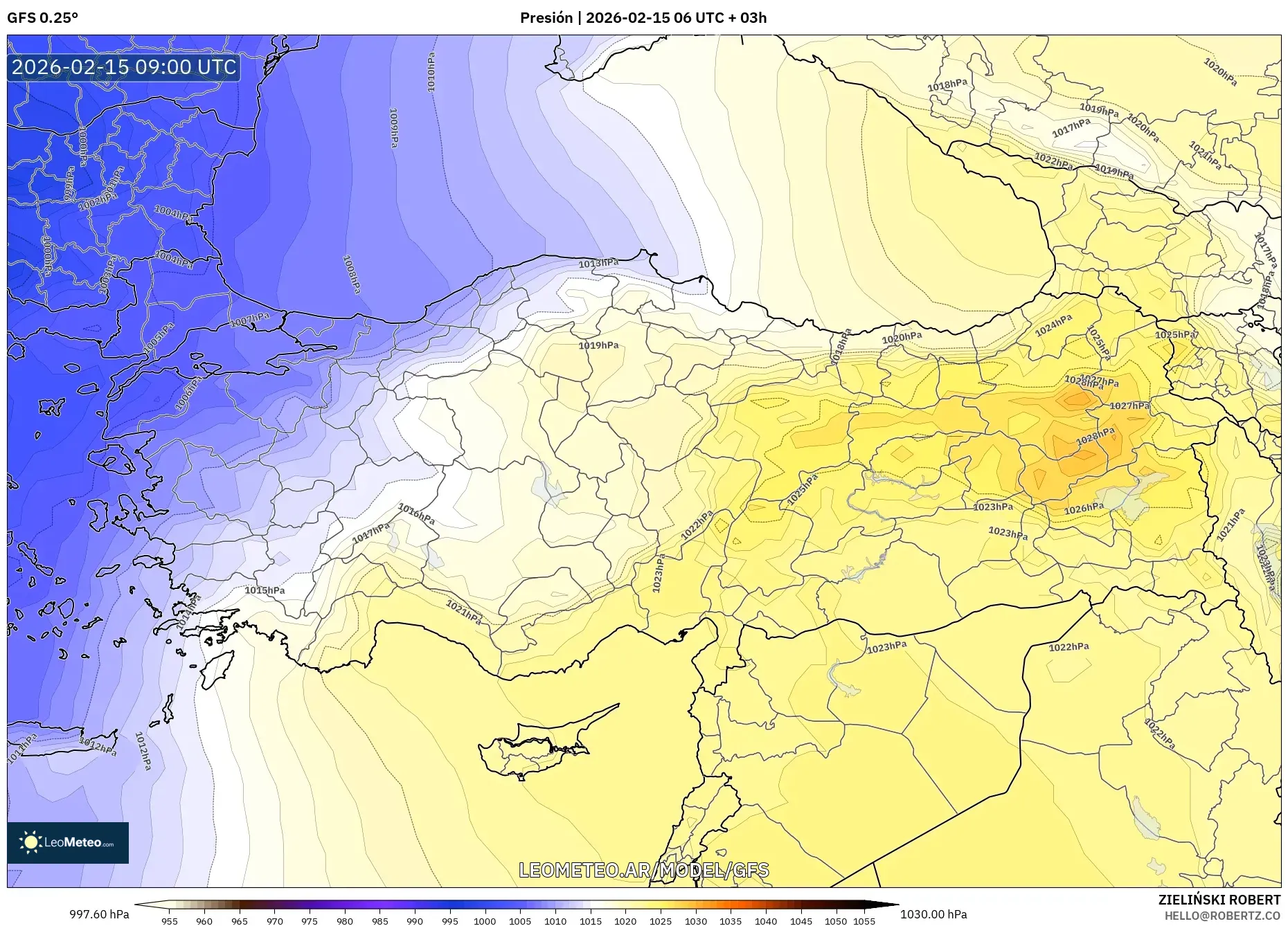 GFS model - Turquía, Presión