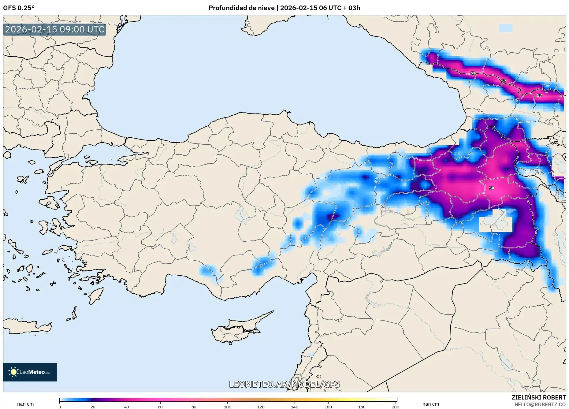 GFS model - Turquía, Profundidad de nieve