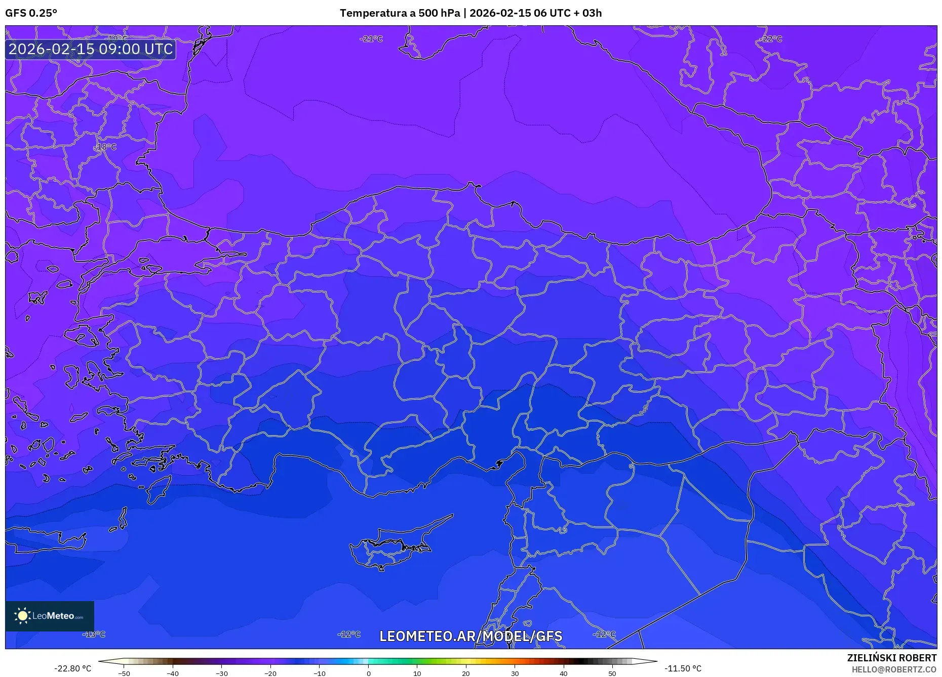 GFS model - Turquía, Temperatura a 500 hPa