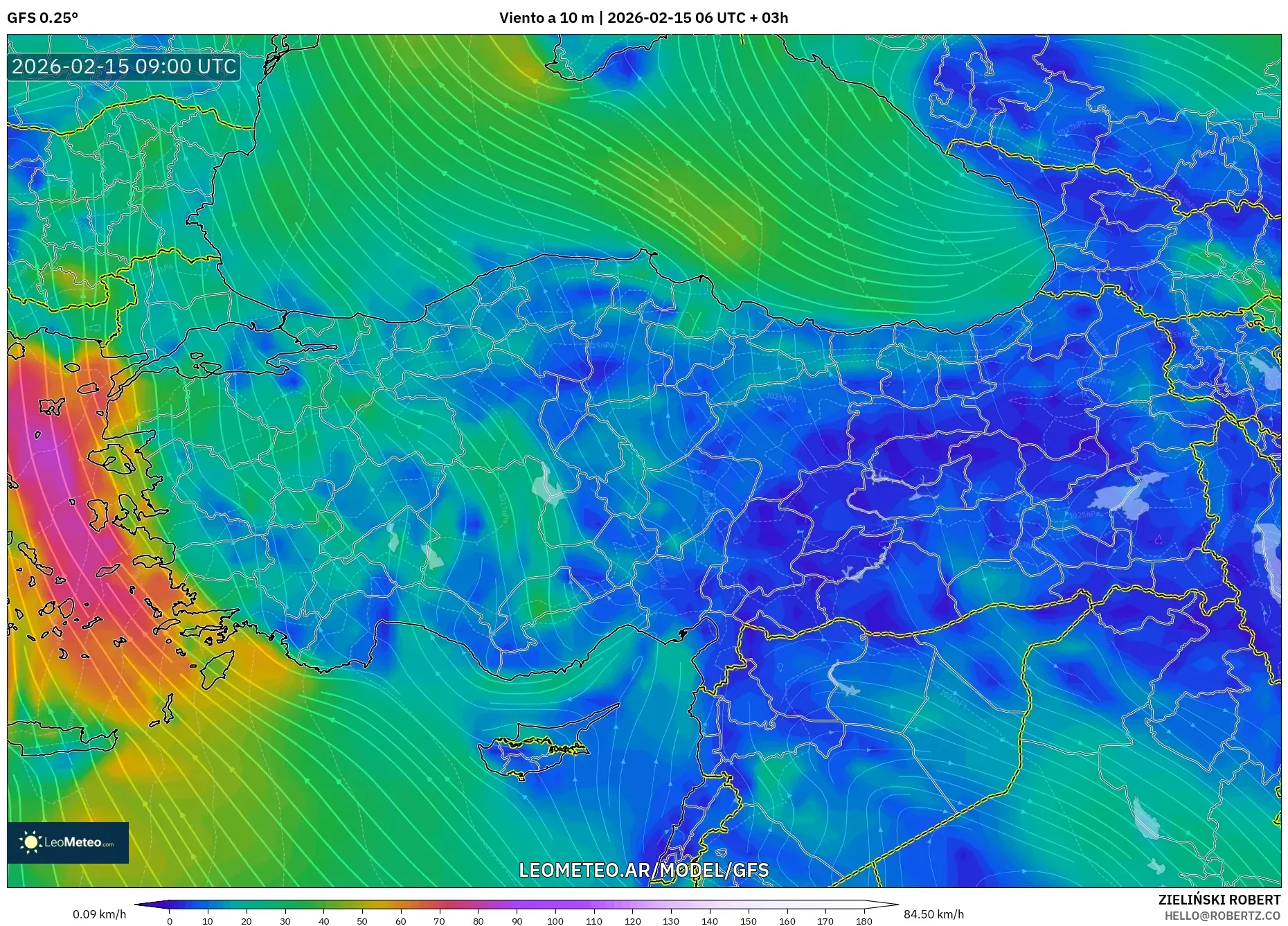 GFS model - Turquía, Viento a 10 m