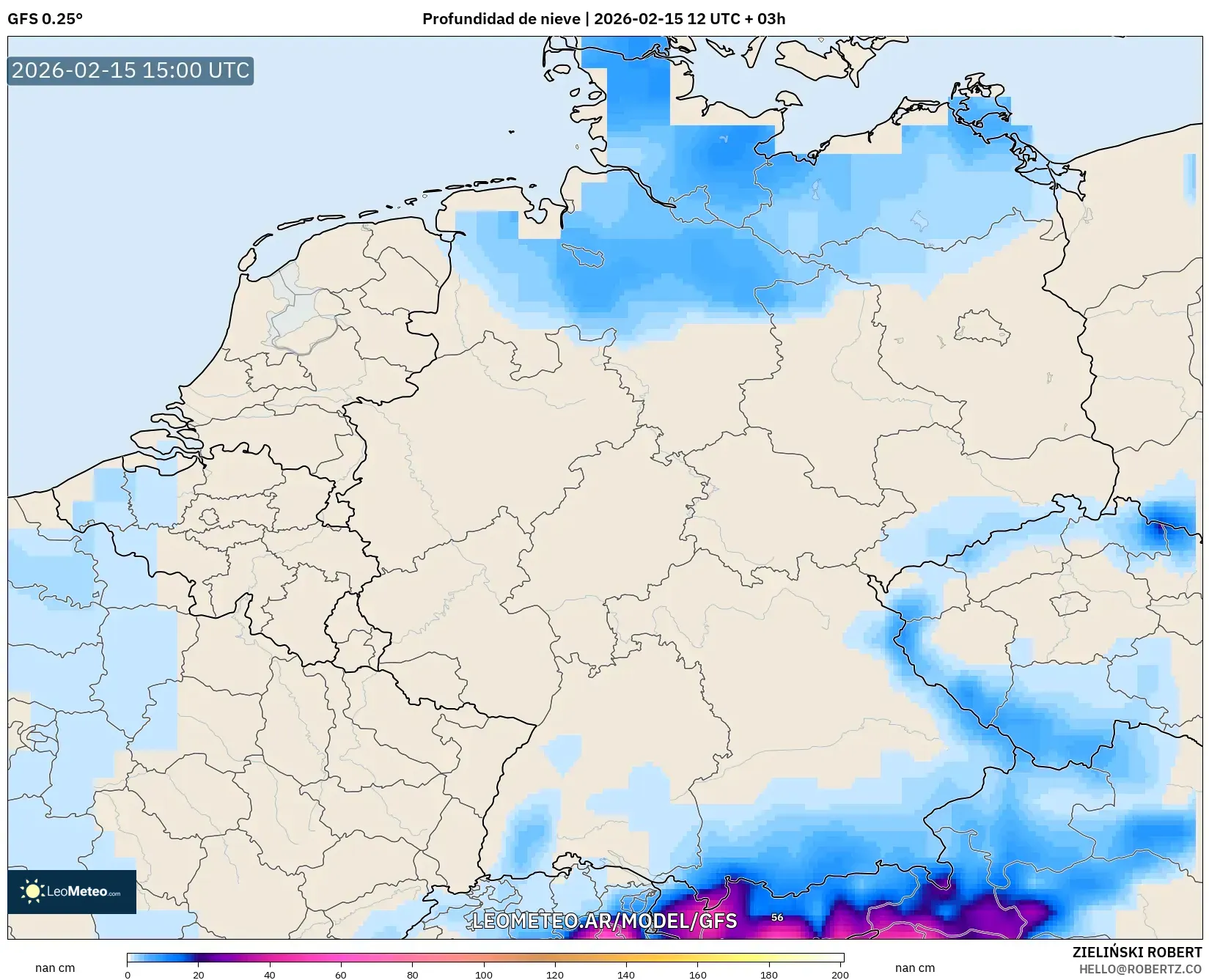 GFS model - Alemania, Profundidad de nieve