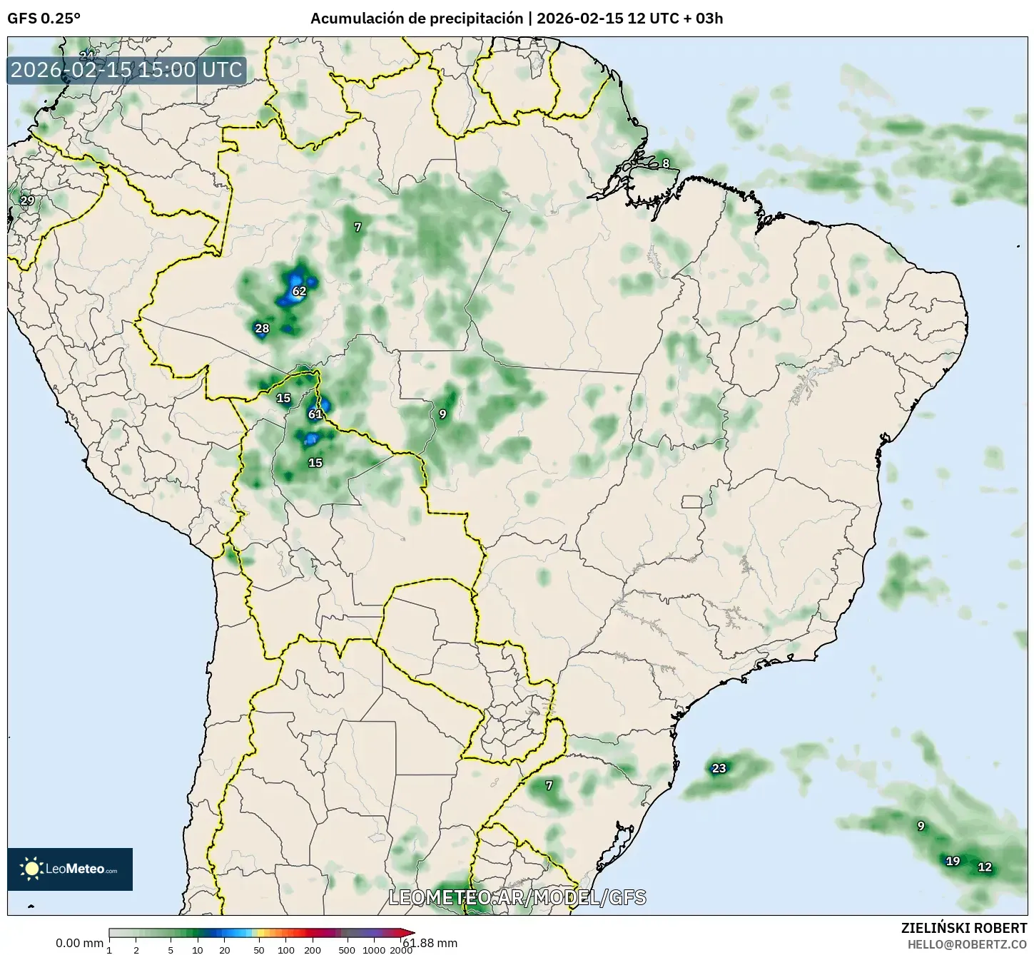 GFS model - Brasil, Acumulación de precipitación