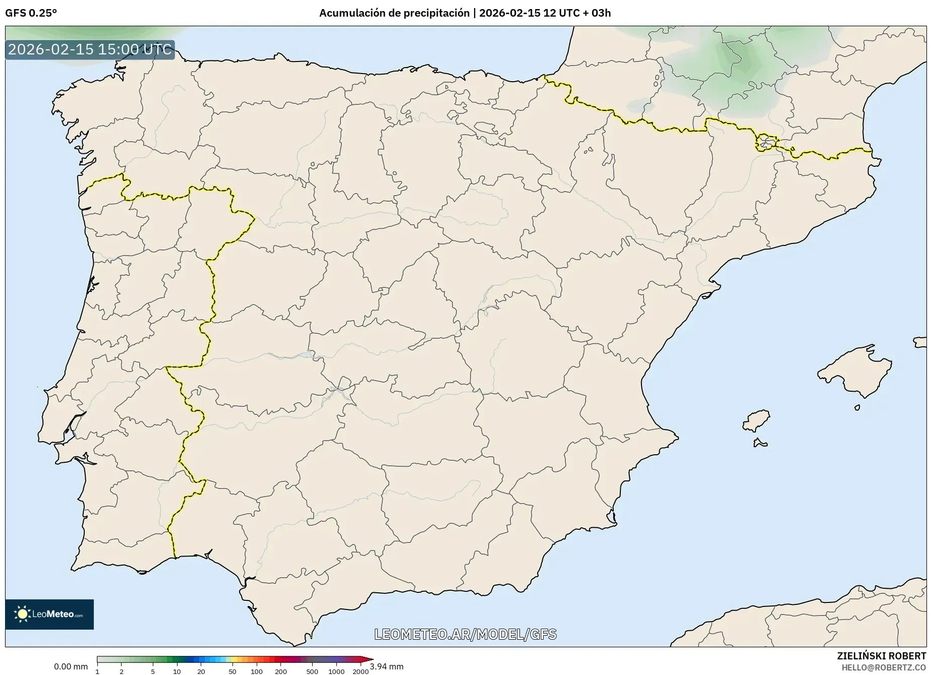GFS model - España, Acumulación de precipitación