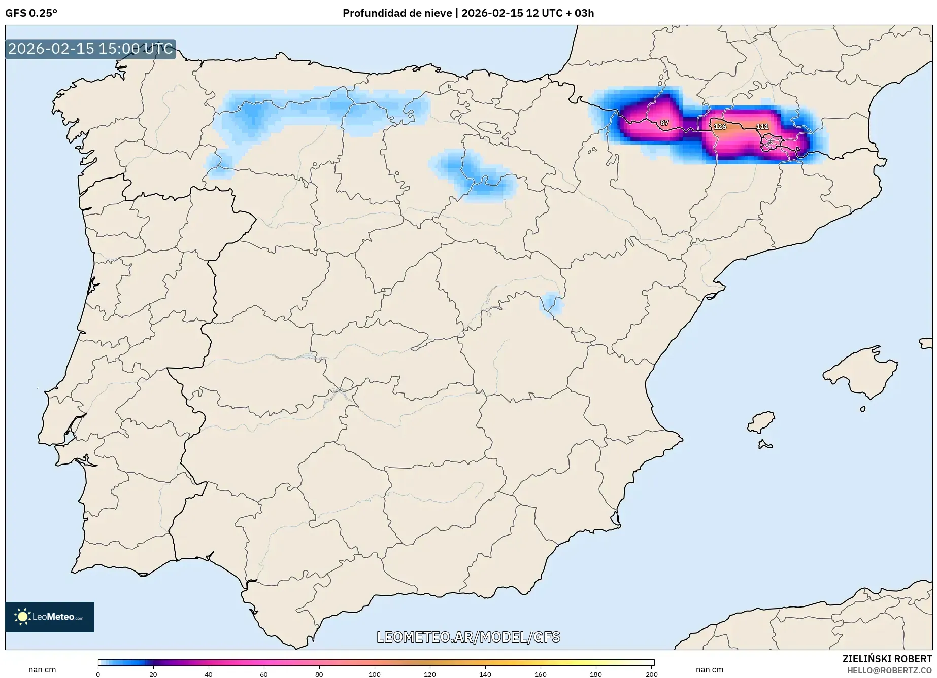 GFS model - España, Profundidad de nieve