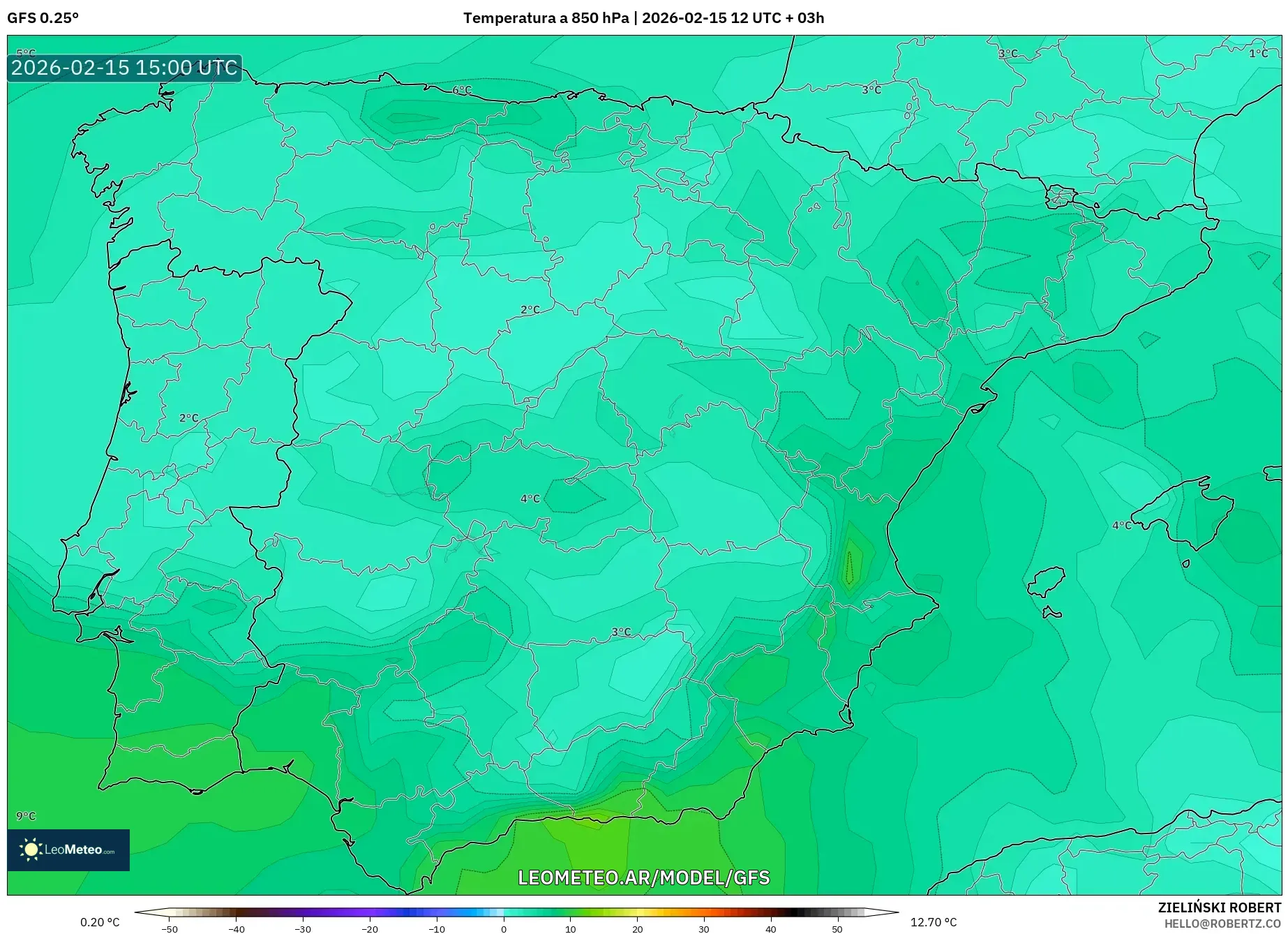 GFS model - España, Temperatura a 850 hPa