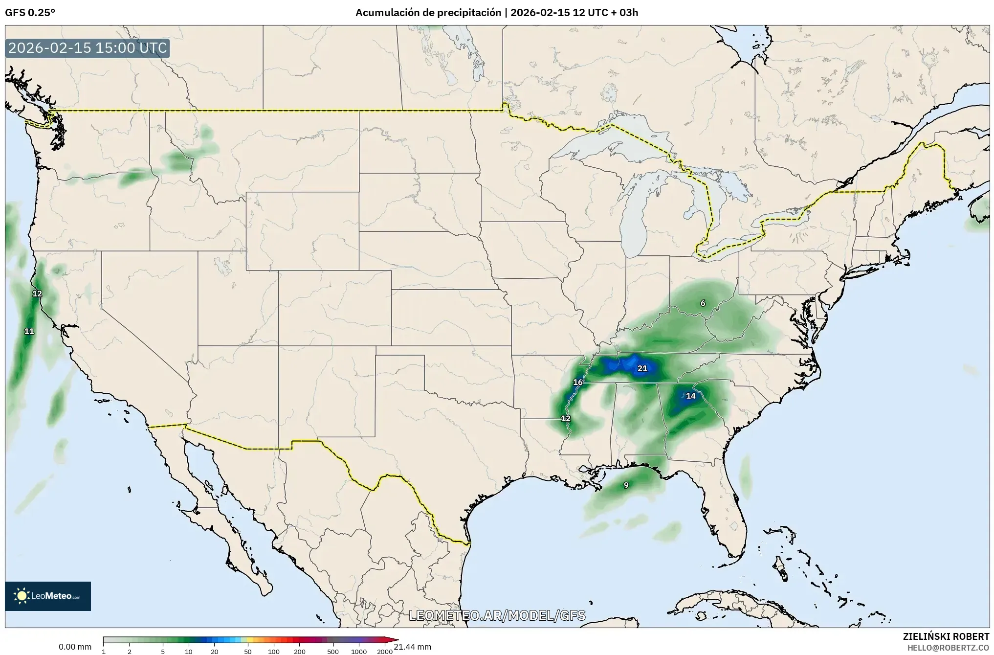 GFS model - Estados Unidos, Acumulación de precipitación