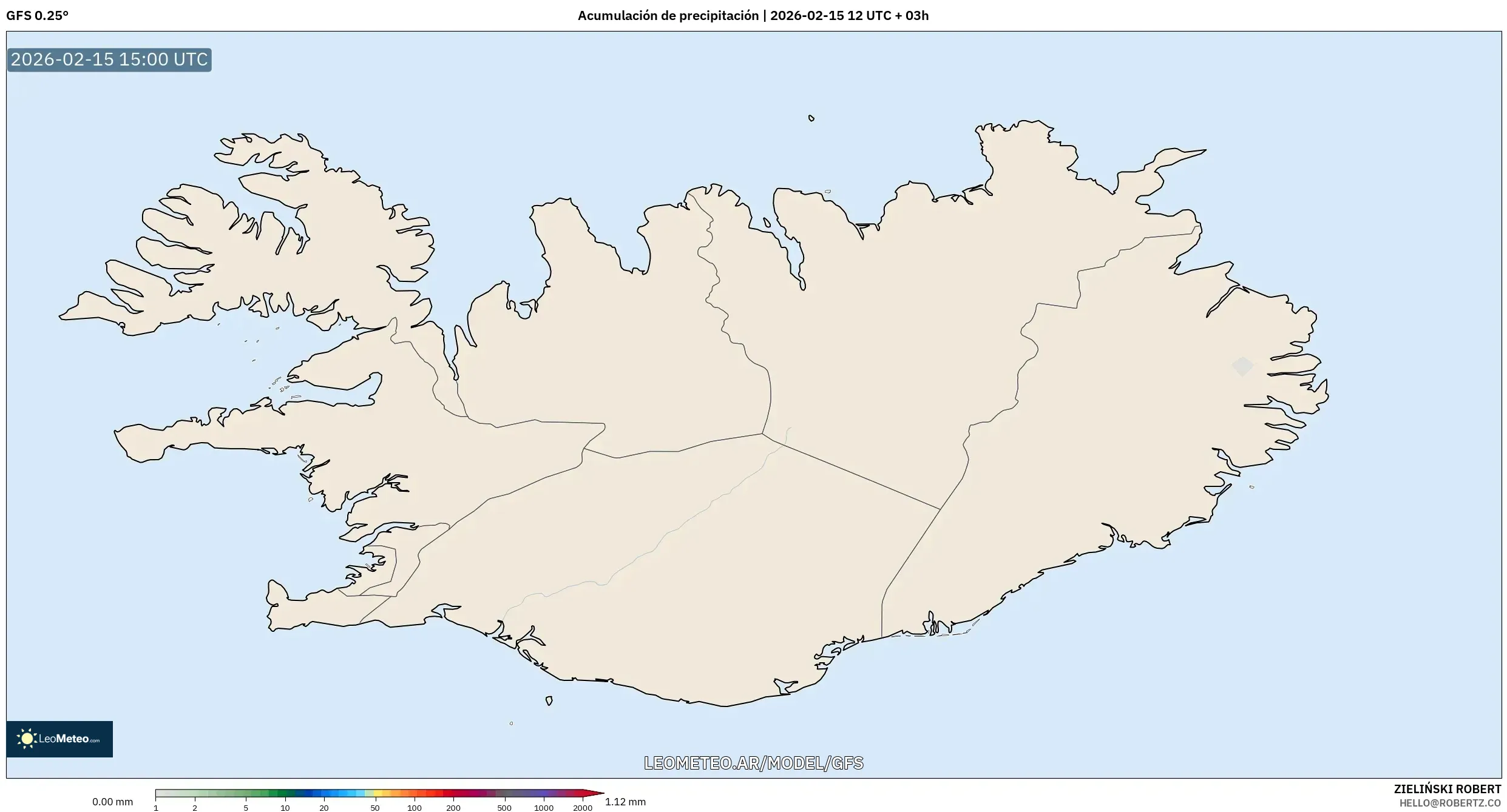 GFS model - Islandia, Acumulación de precipitación