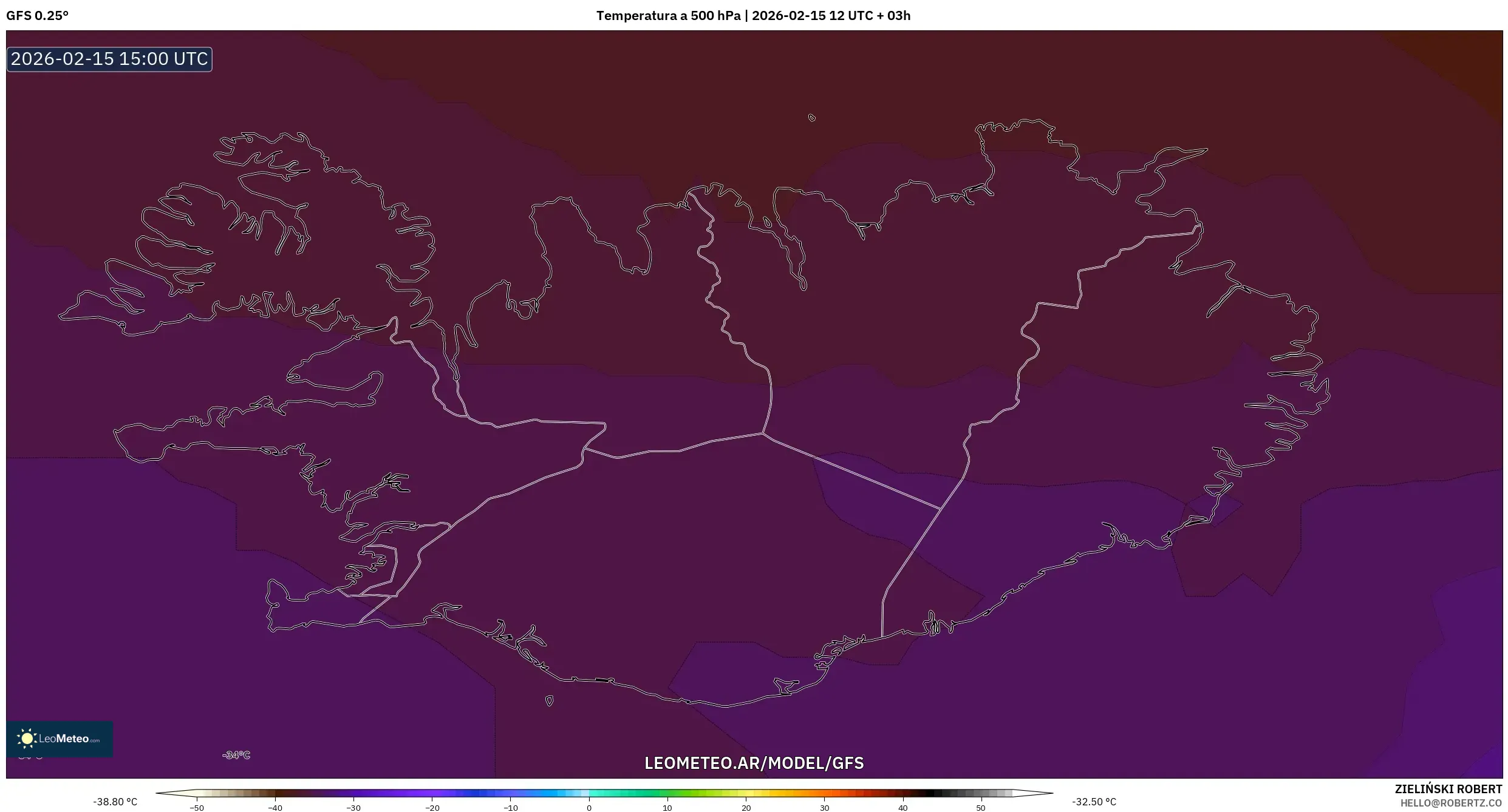GFS model - Islandia, Temperatura a 500 hPa