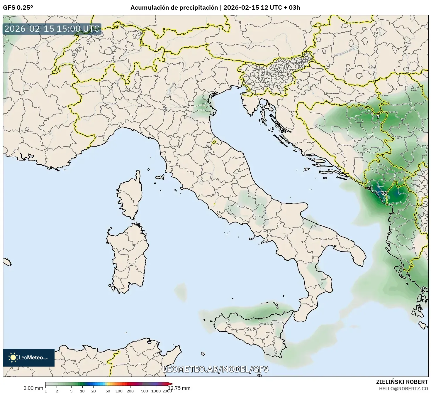 GFS model - Italia, Acumulación de precipitación