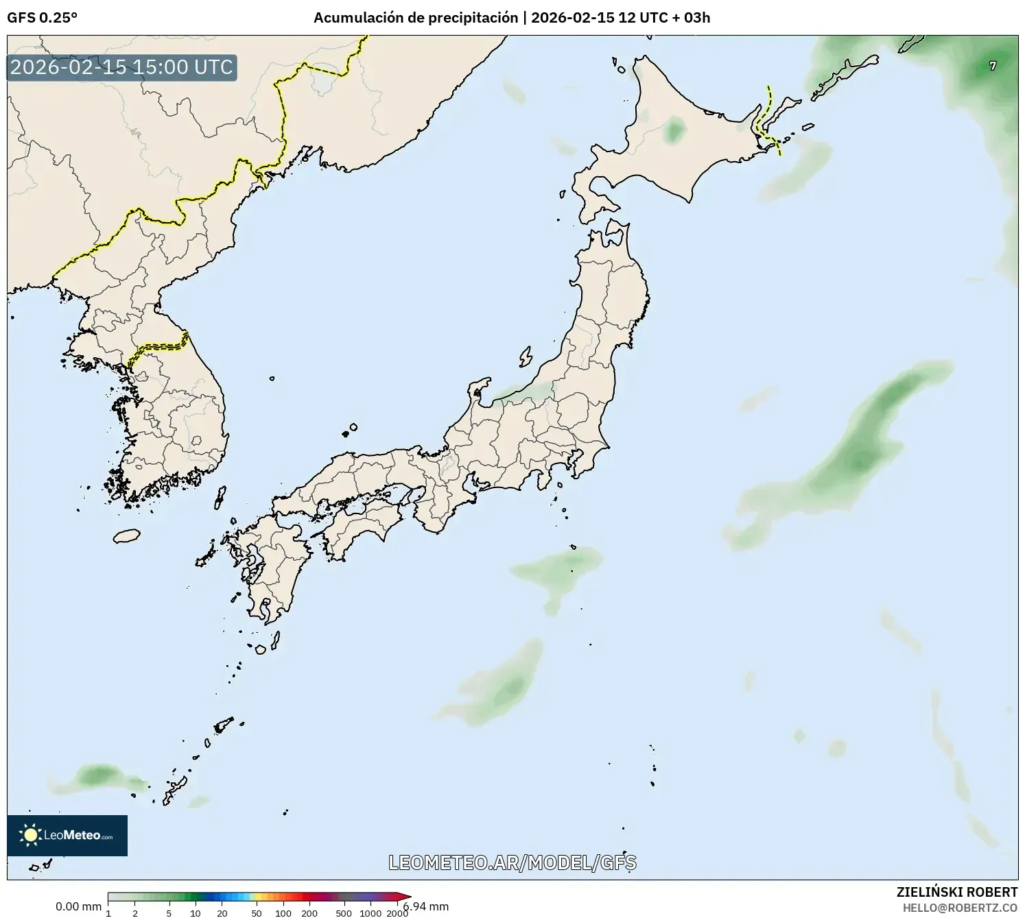 GFS model - Japón, Acumulación de precipitación