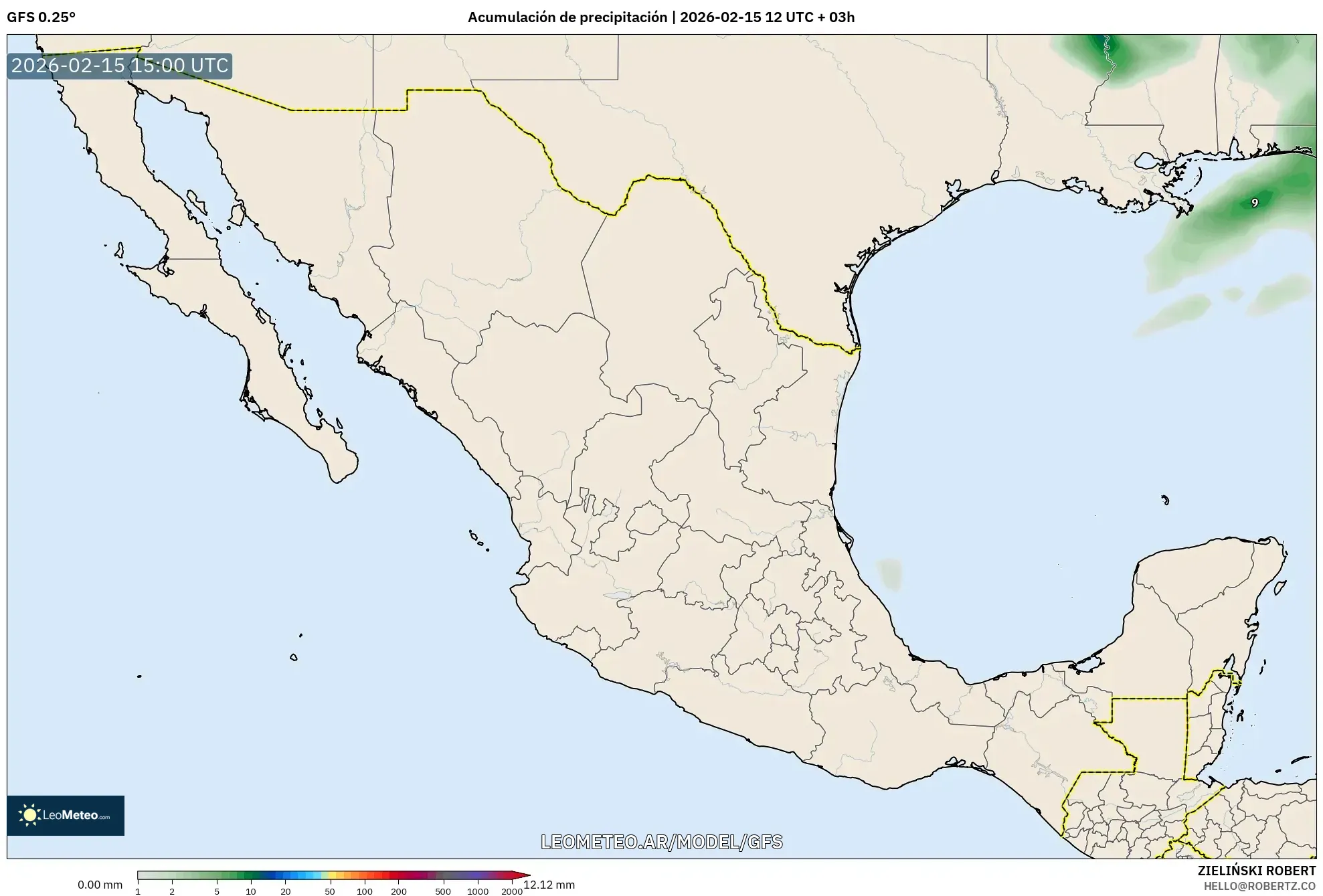 GFS model - México, Acumulación de precipitación