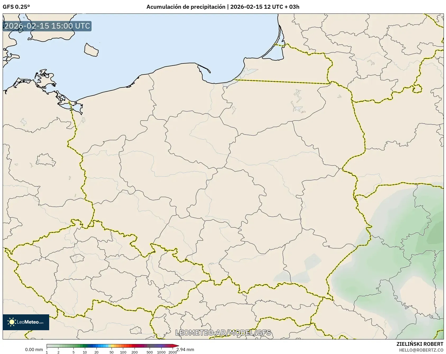 GFS model - Polonia, Acumulación de precipitación