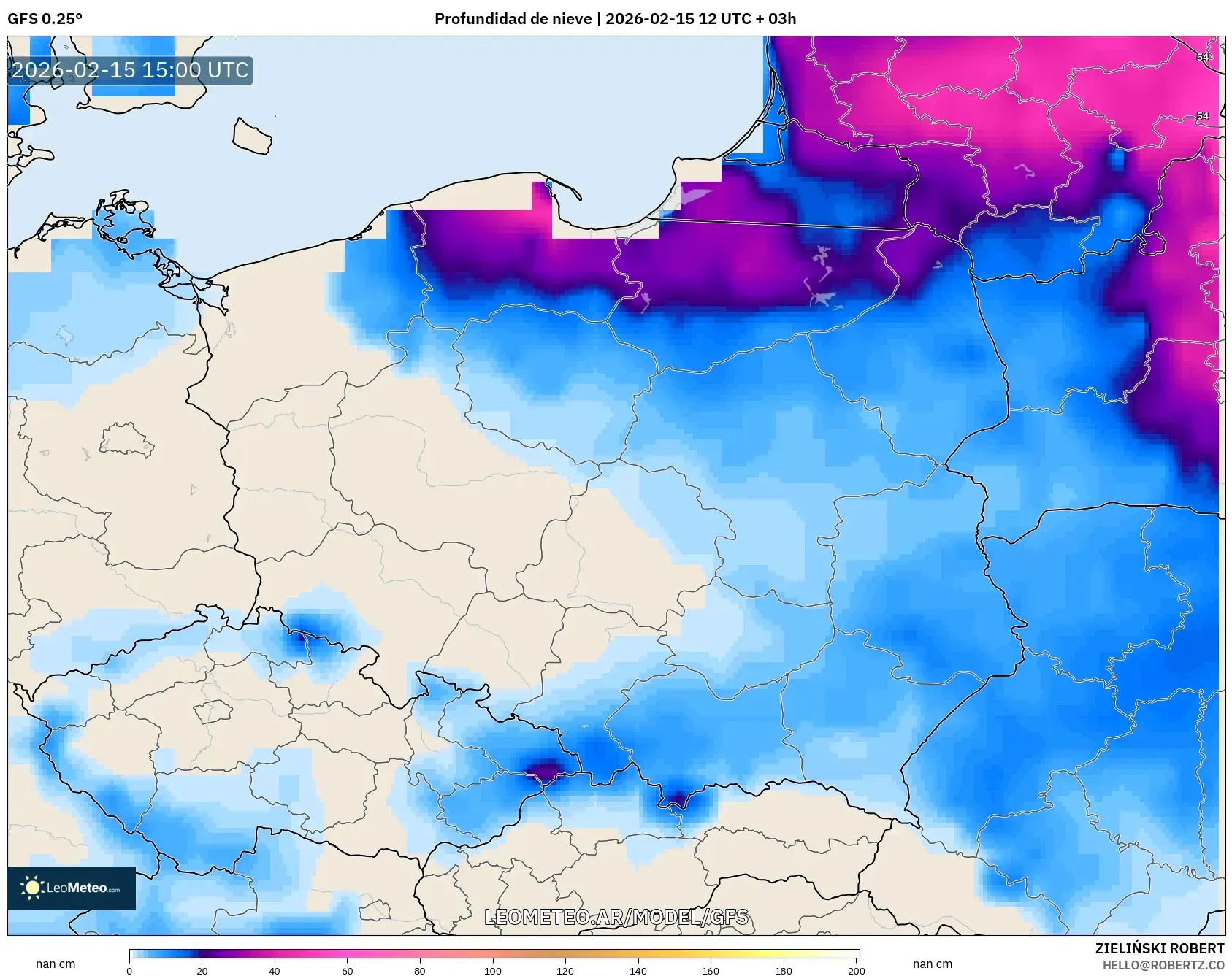 GFS model - Polonia, Profundidad de nieve