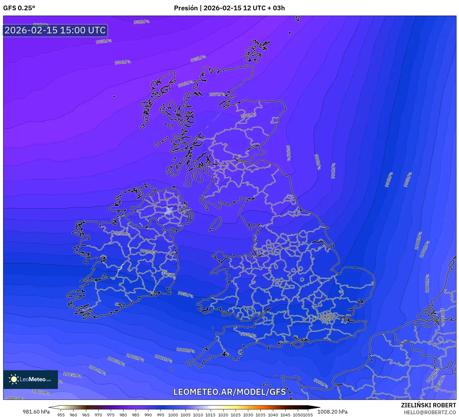 GFS model - Reino Unido, Presión