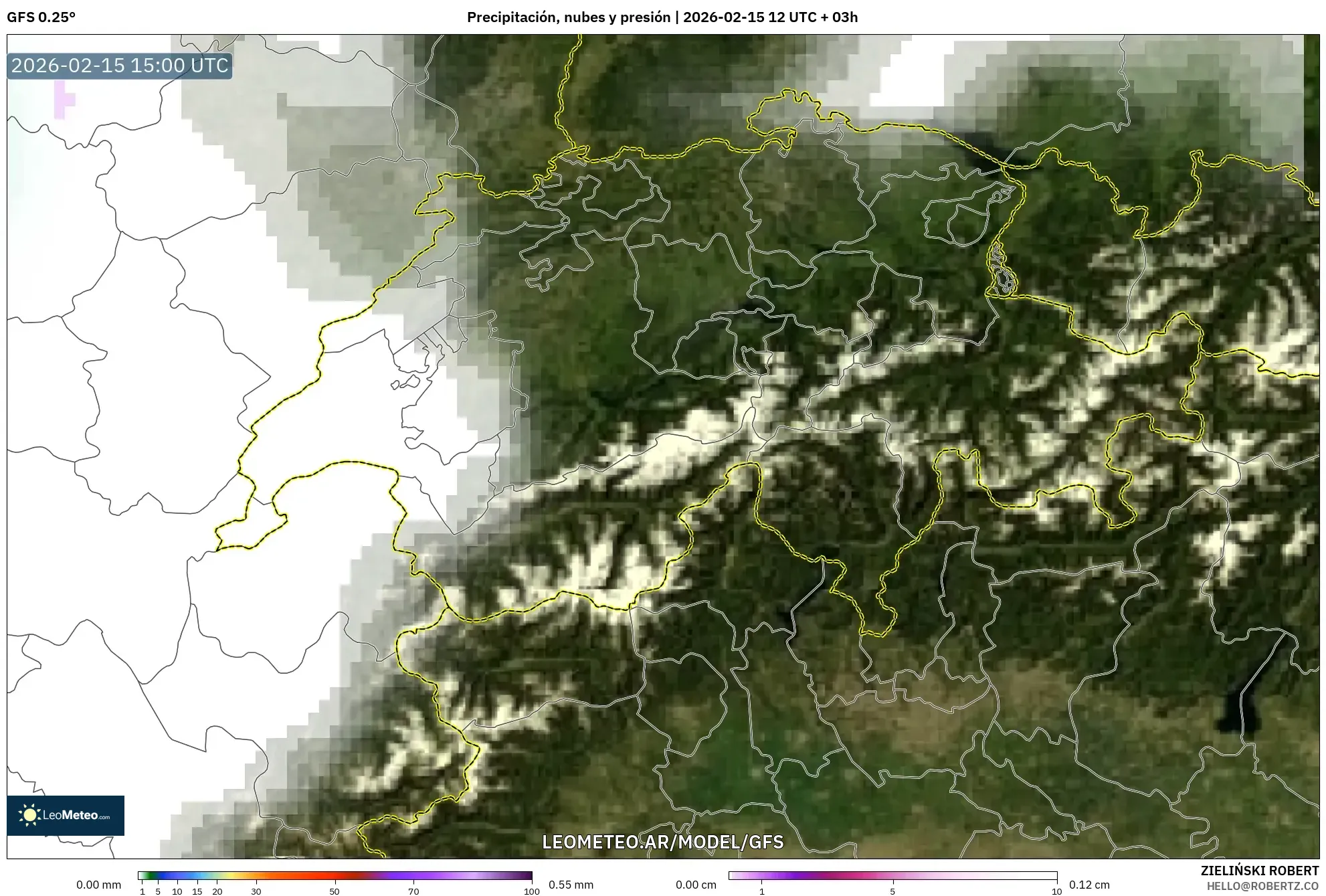 GFS model - Suiza, Precipitación, nubes y presión