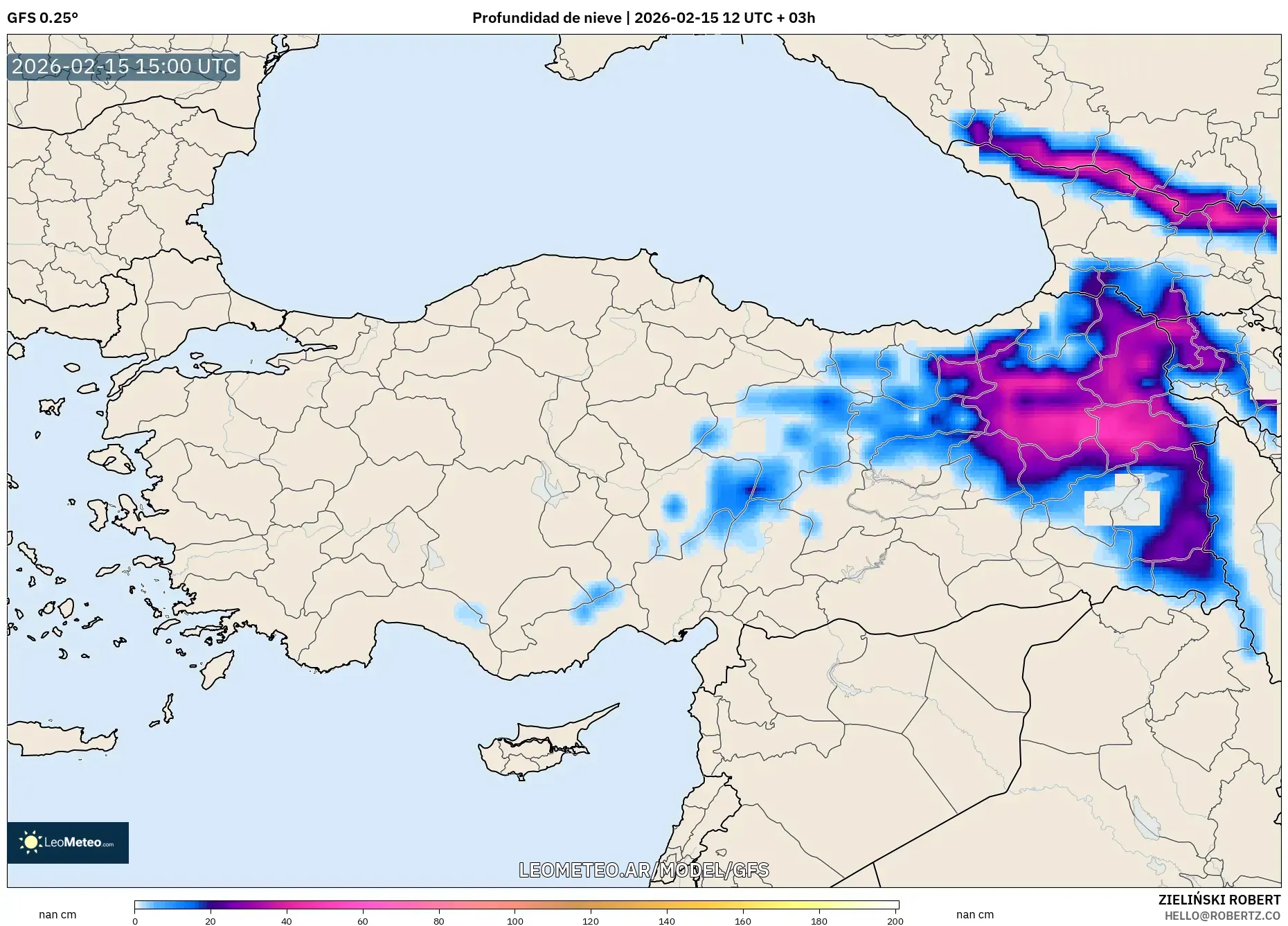 GFS model - Turquía, Profundidad de nieve
