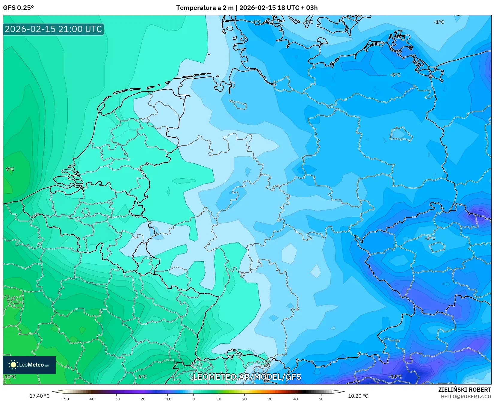 GFS model - Alemania, Temperatura a 2 m