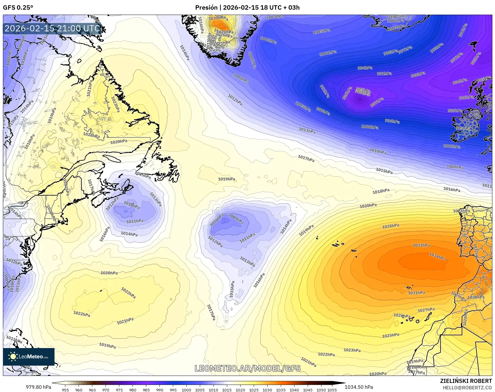 GFS model - Norte Atlántico, Presión