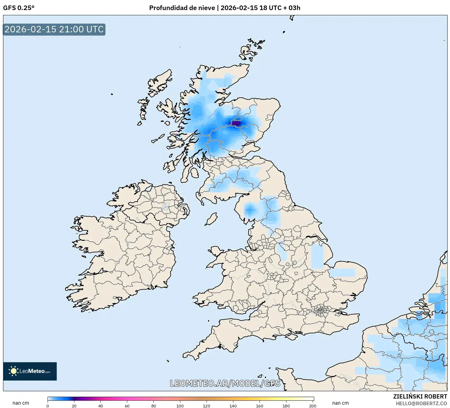 GFS model - Reino Unido, Profundidad de nieve