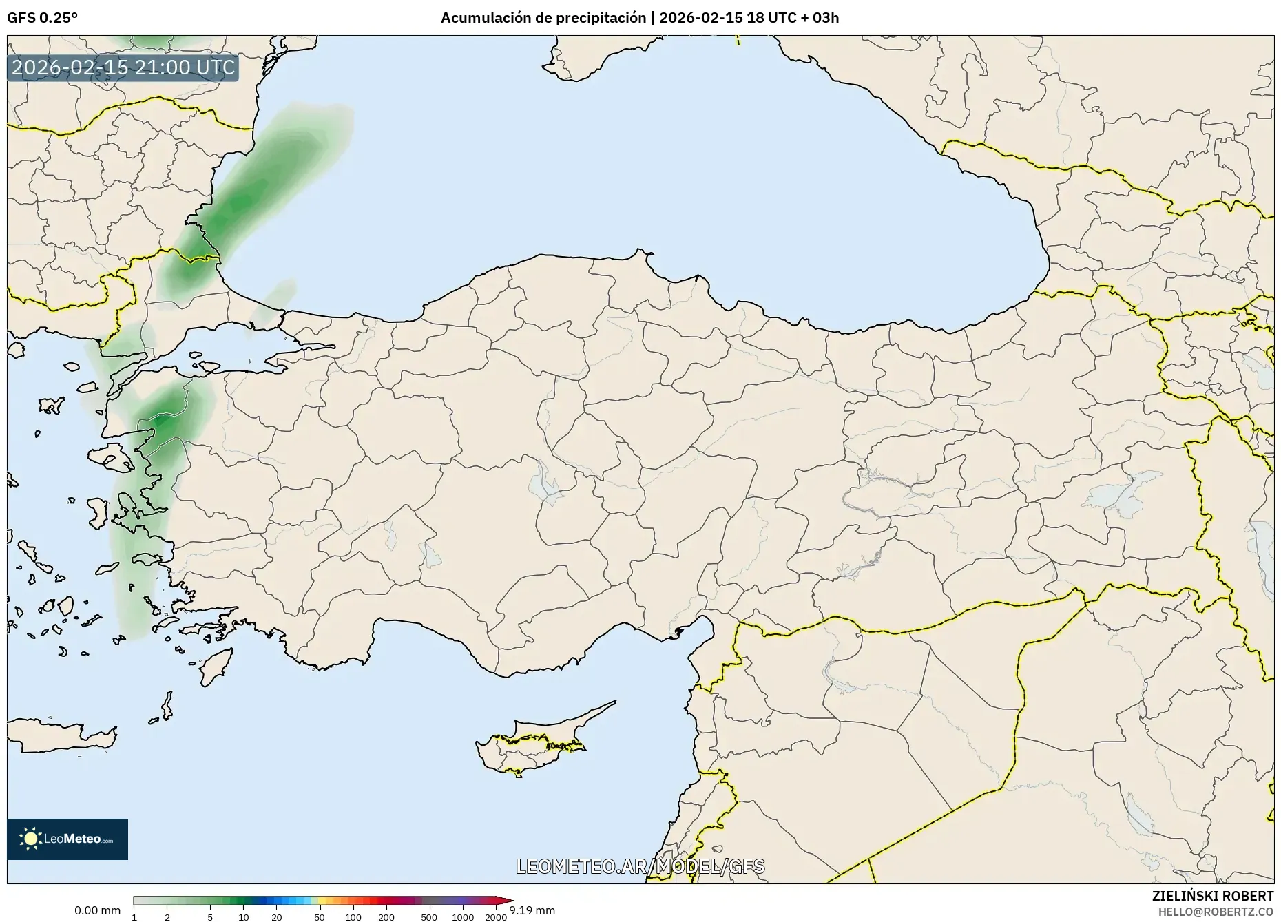 GFS model - Turquía, Acumulación de precipitación