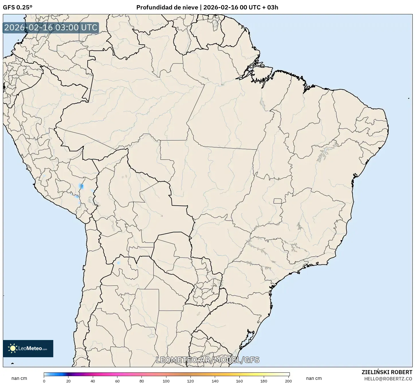 GFS model - Brasil, Profundidad de nieve