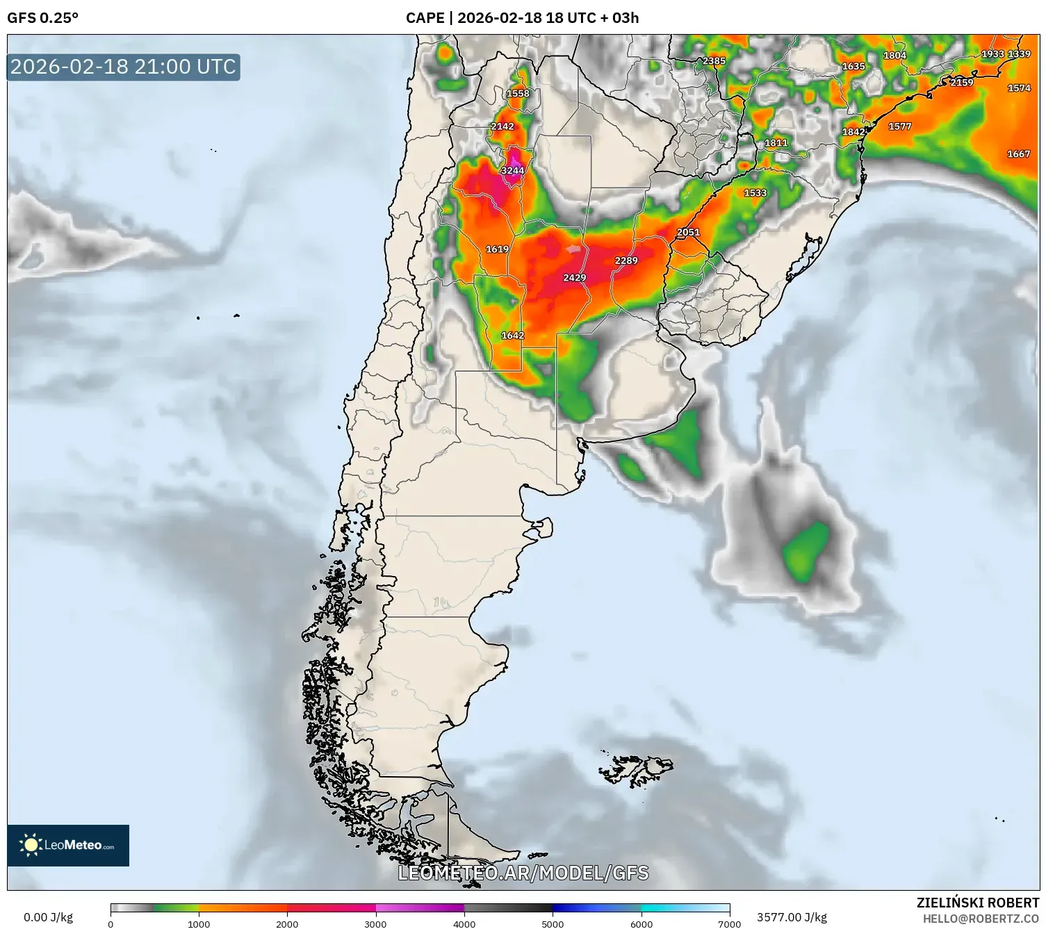 GFS model - Argentina, CAPE