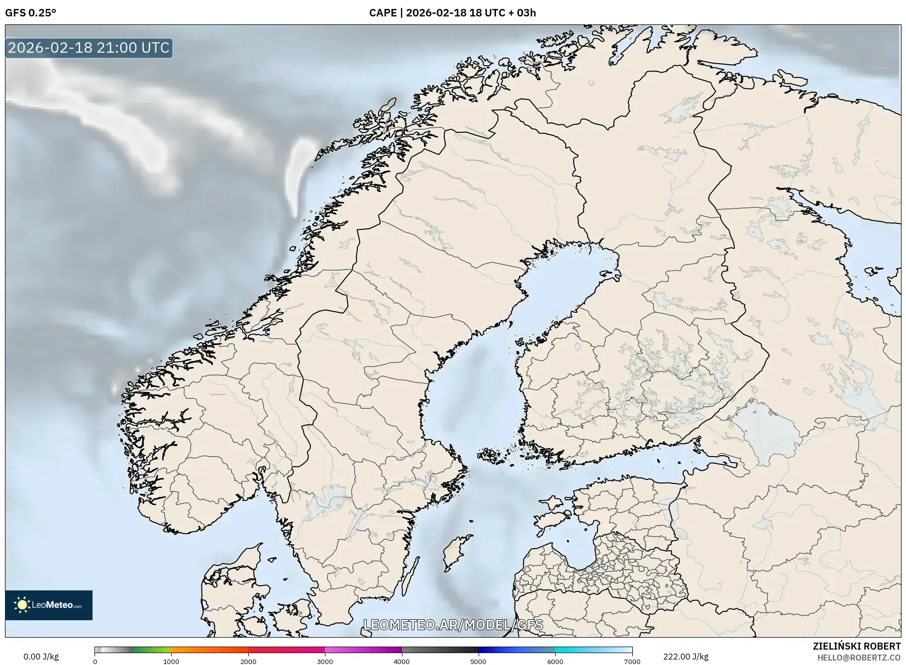 GFS model - Escandinavia, CAPE