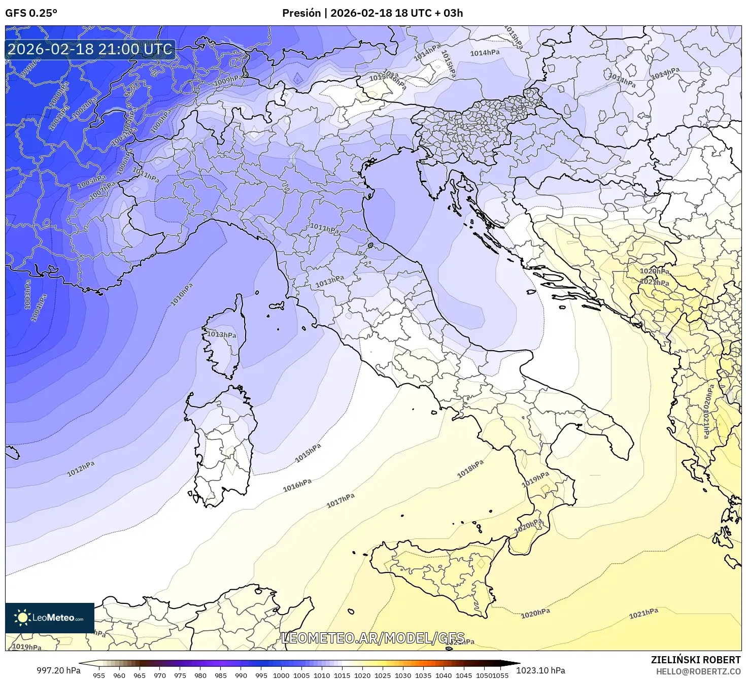 GFS model - Italia, Presión