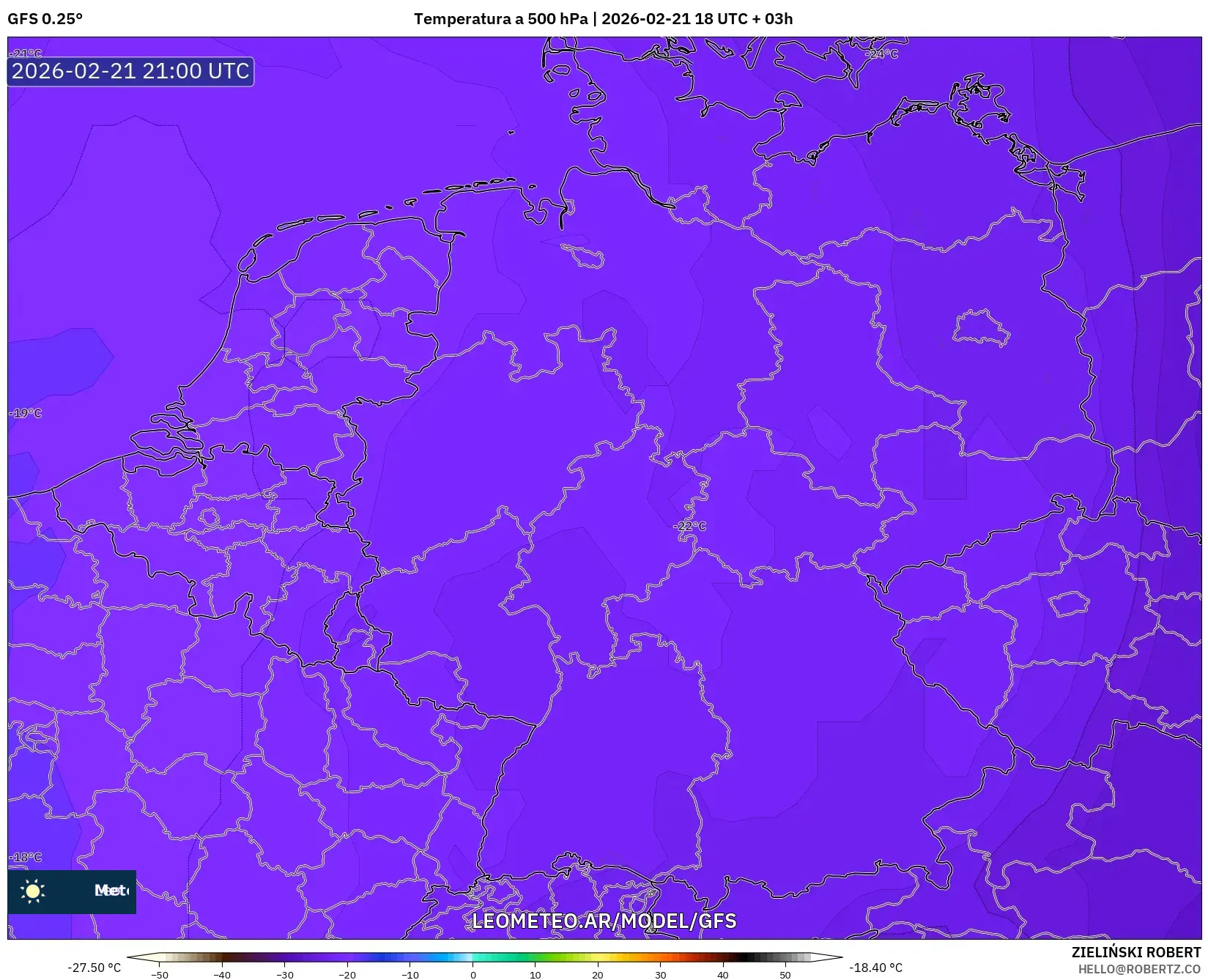 GFS model - Alemania, Temperatura a 500 hPa