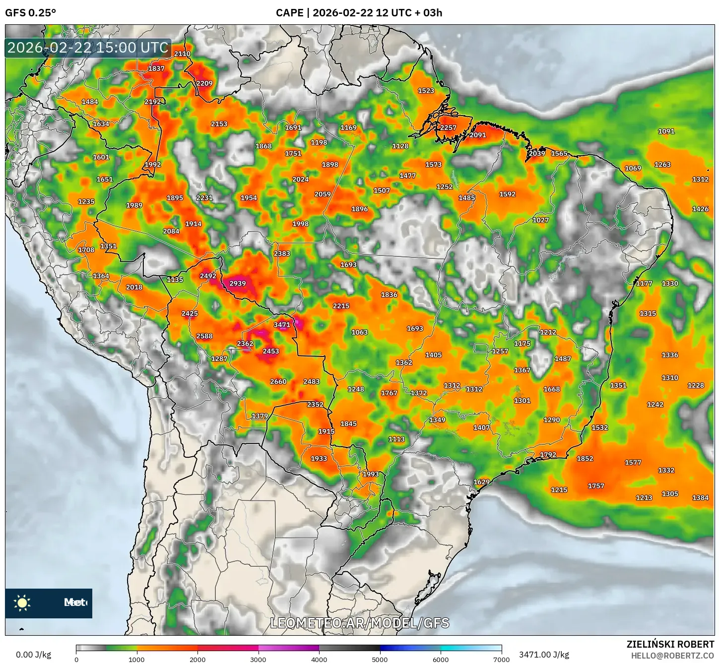 GFS model - Brasil, CAPE