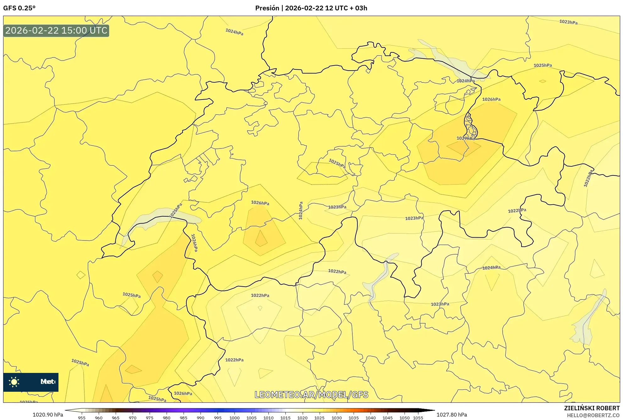 GFS model - Suiza, Presión
